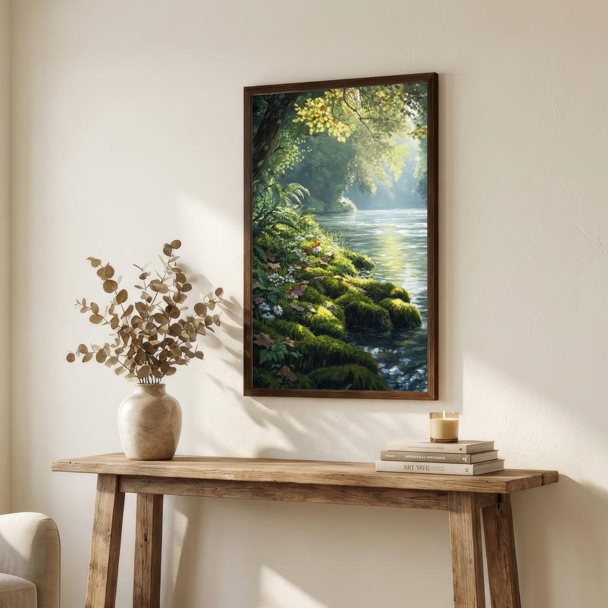 Sunlit Woodland Stream Art Print