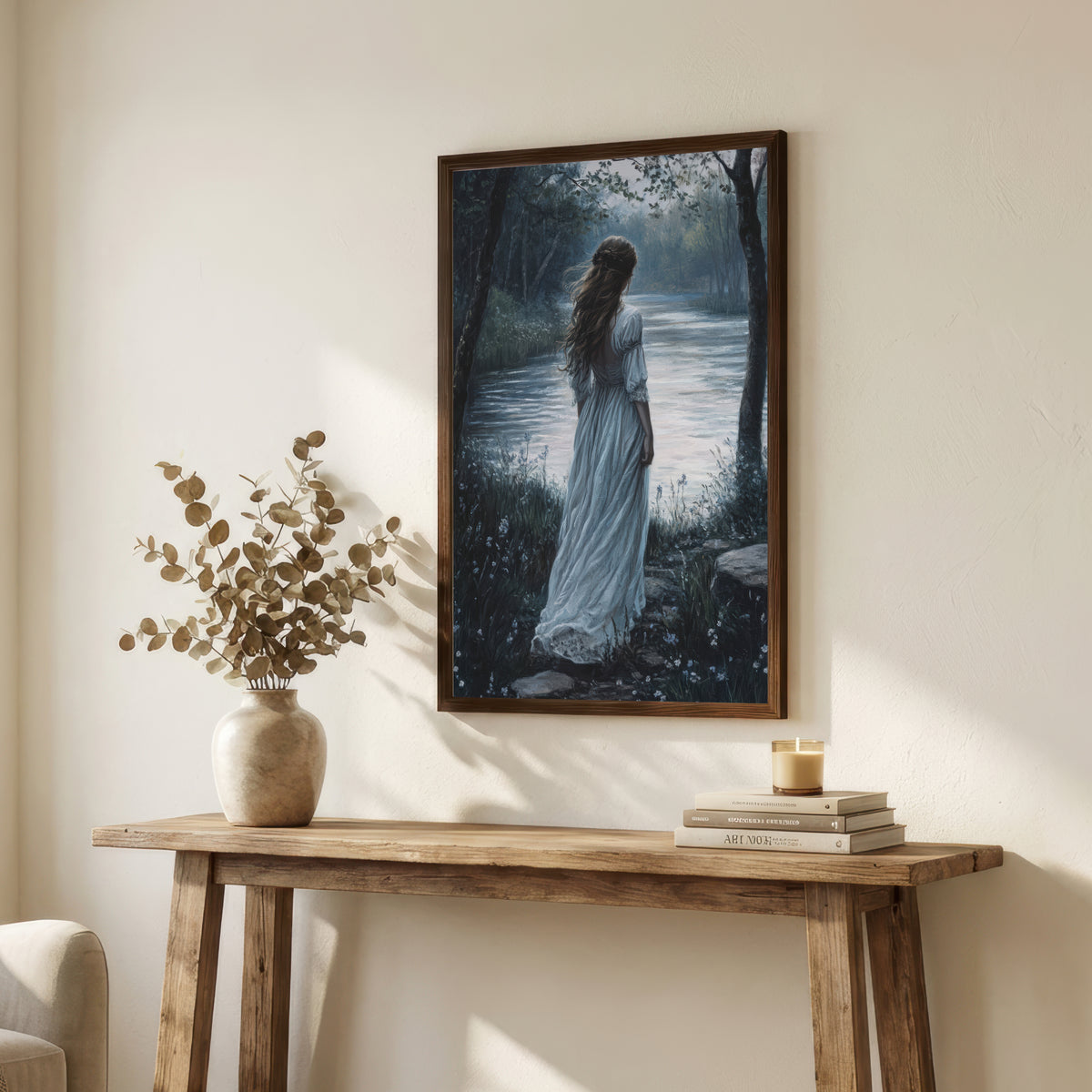 Woman by Woodland Lake Art Print