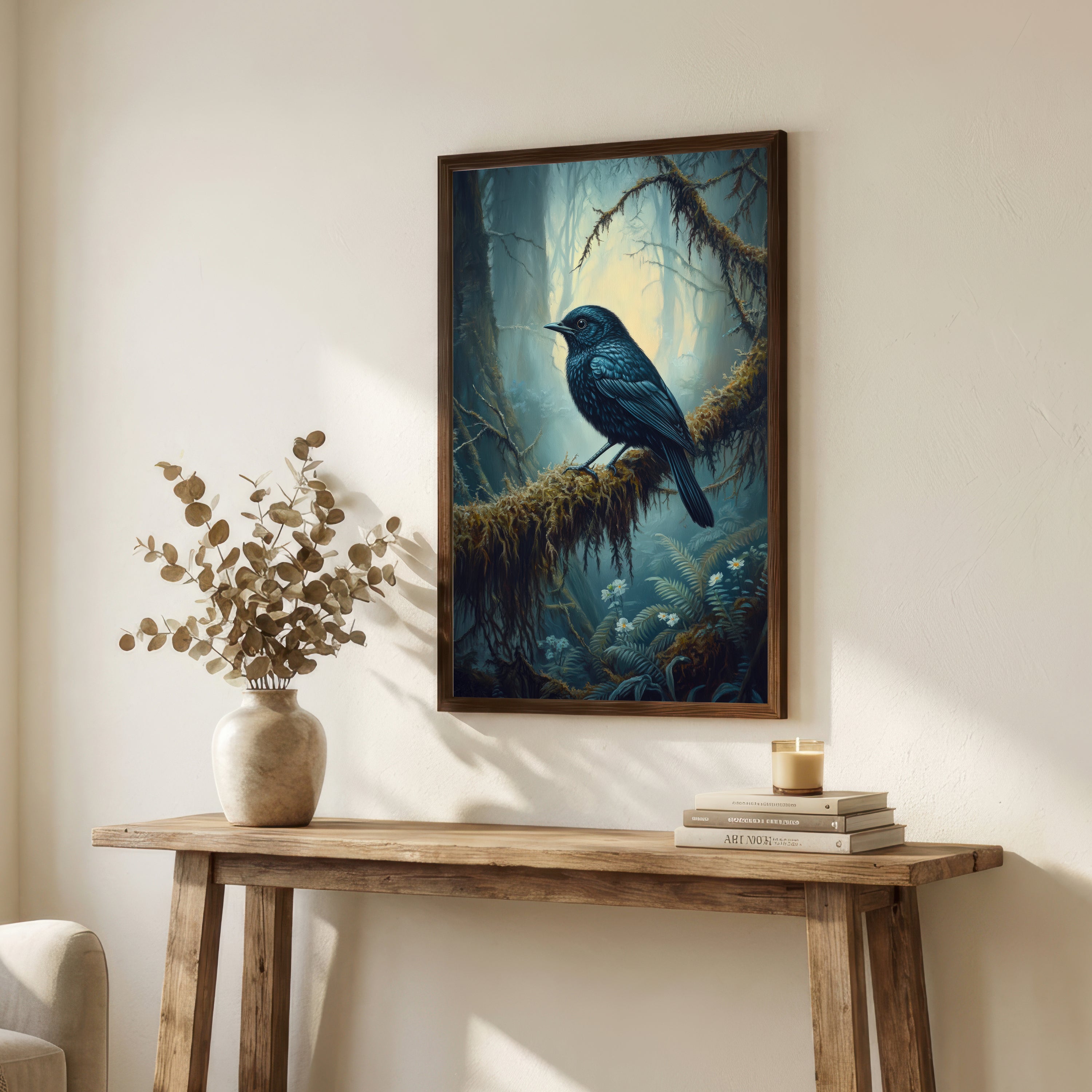 Raven Misty Forest Art Print