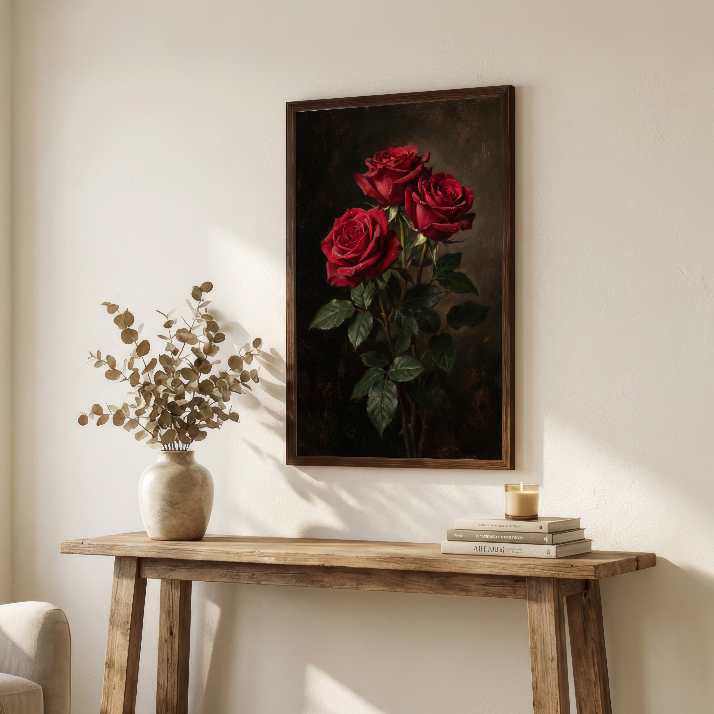 Red Roses Dark Floral Art Print