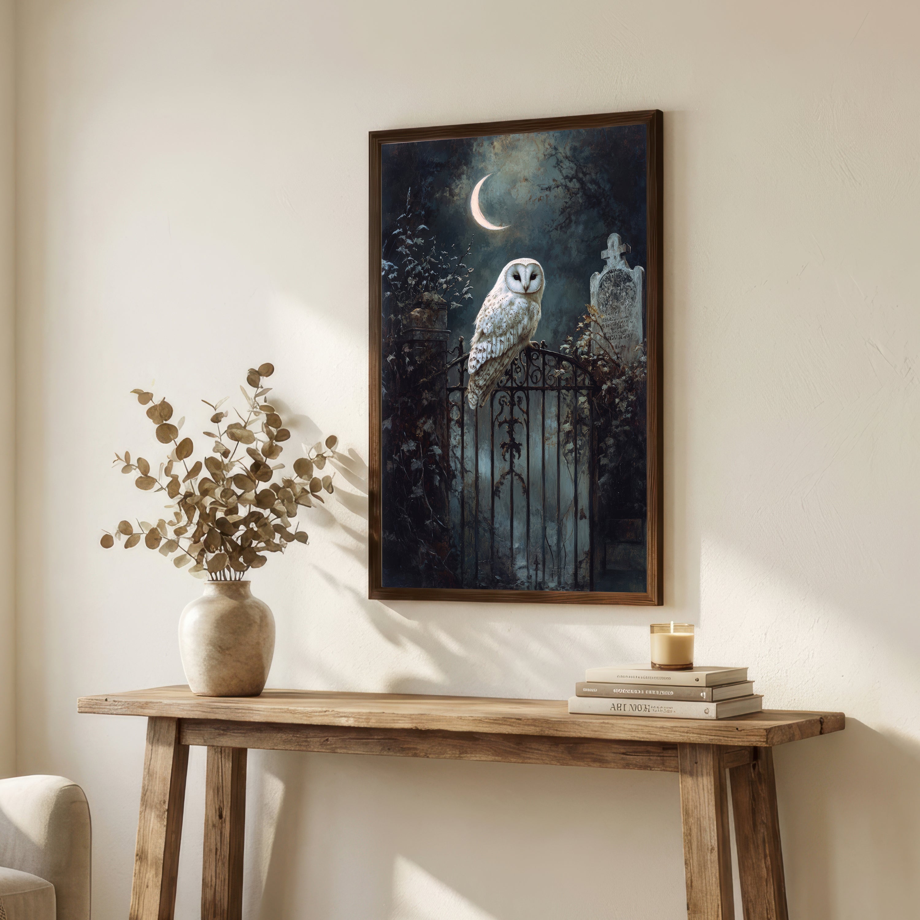 White Owl Gothic Night Art Print