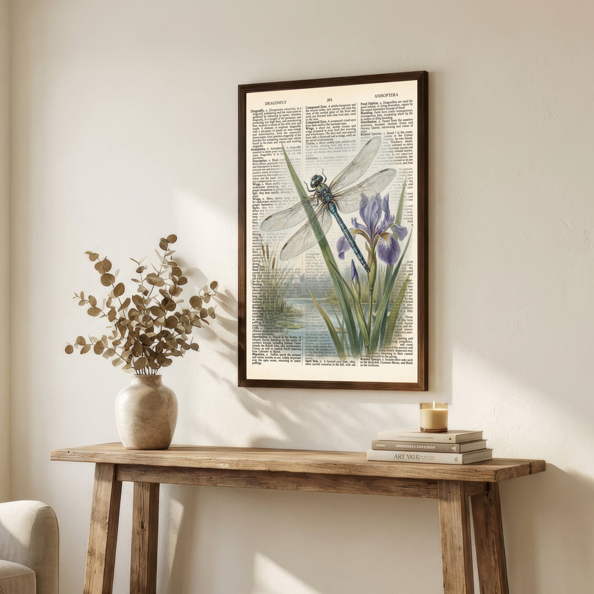 Vintage Dragonfly Iris Art Print