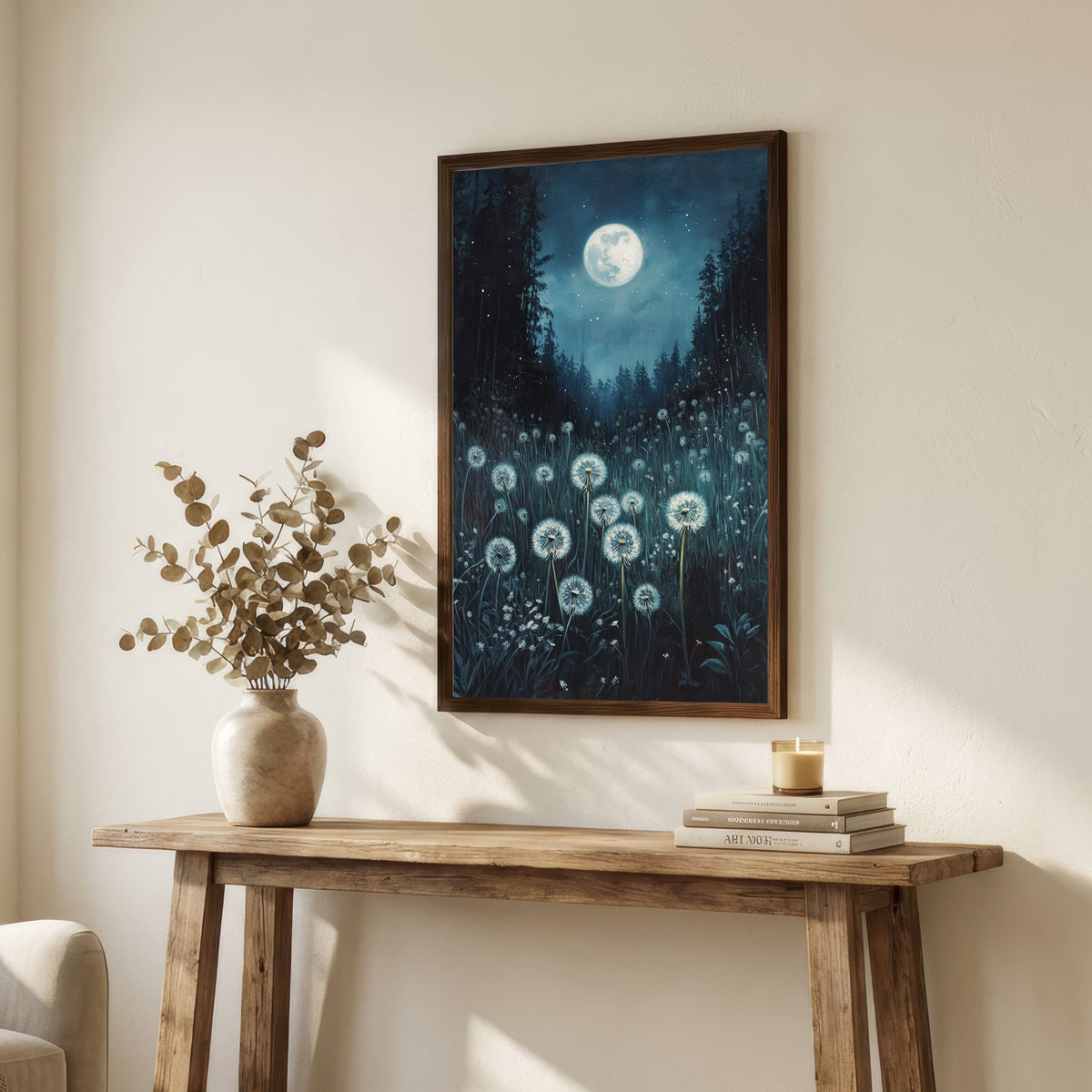 Moonlit Dandelion Meadow Art Print