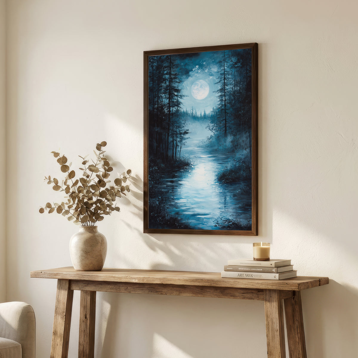 Moonlit Forest River Art Print