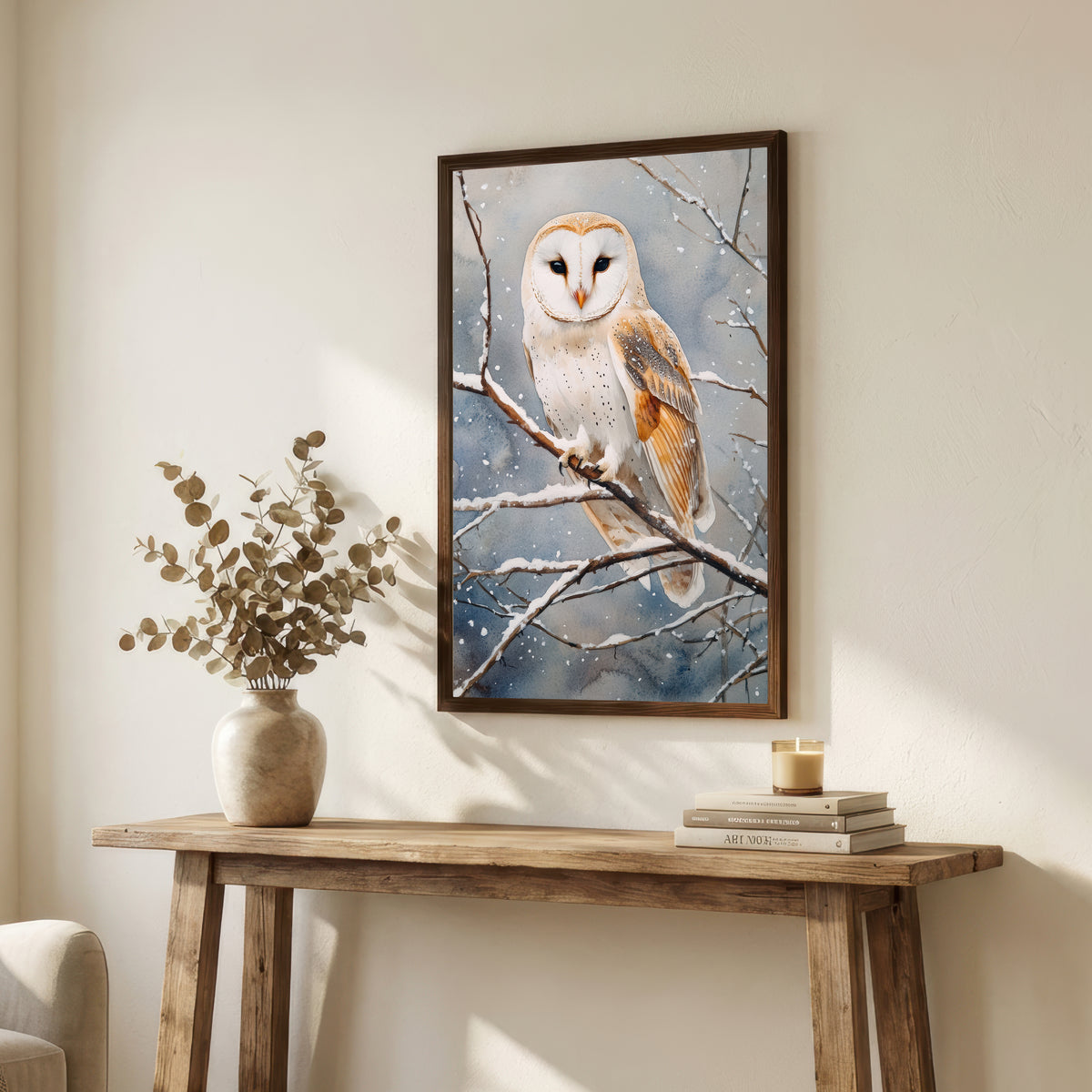 Snowy Barn Owl Watercolour Art Print