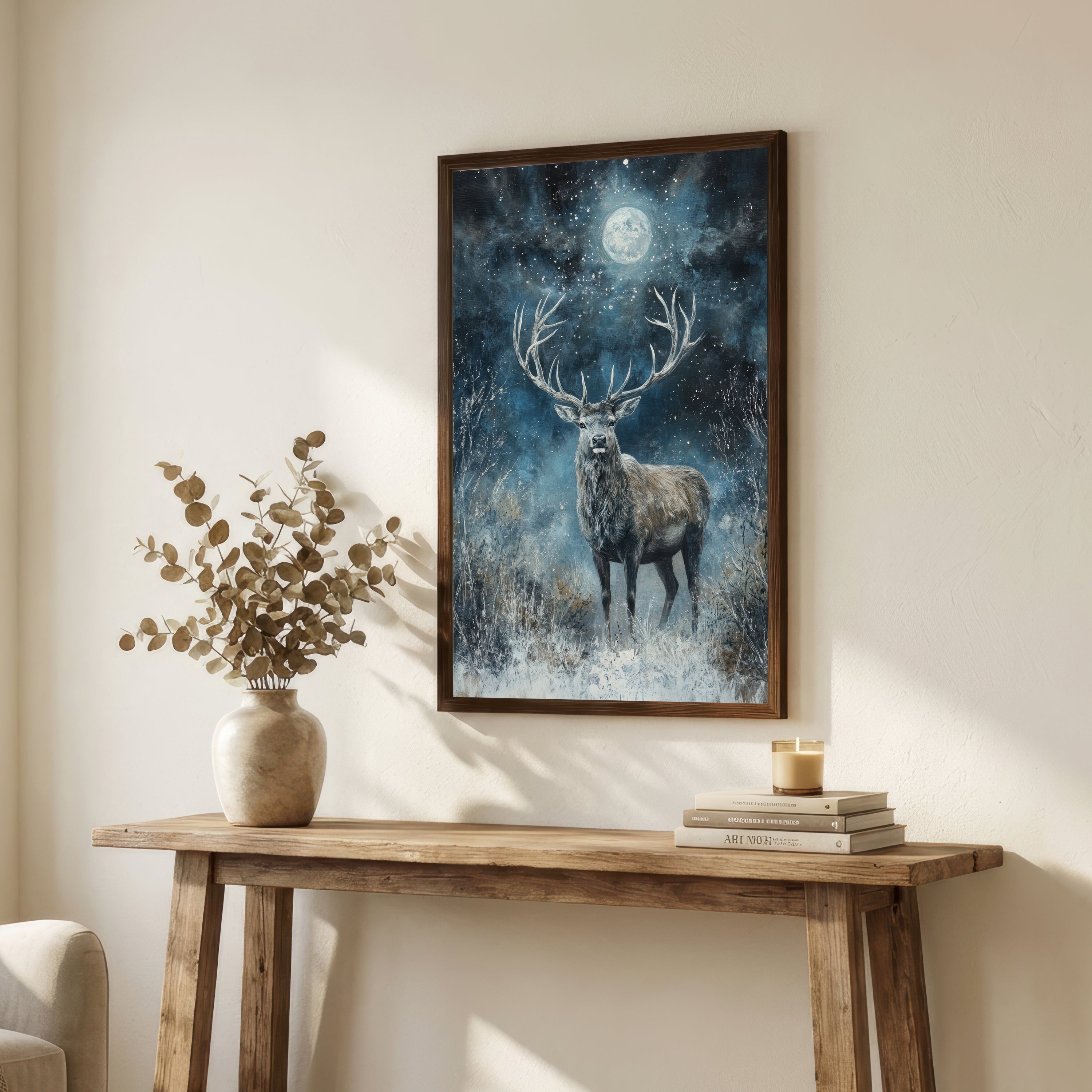 Moonlit Stag Woodland Art Print