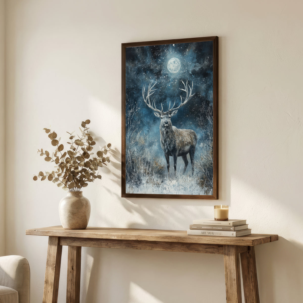 Moonlit Stag Woodland Art Print