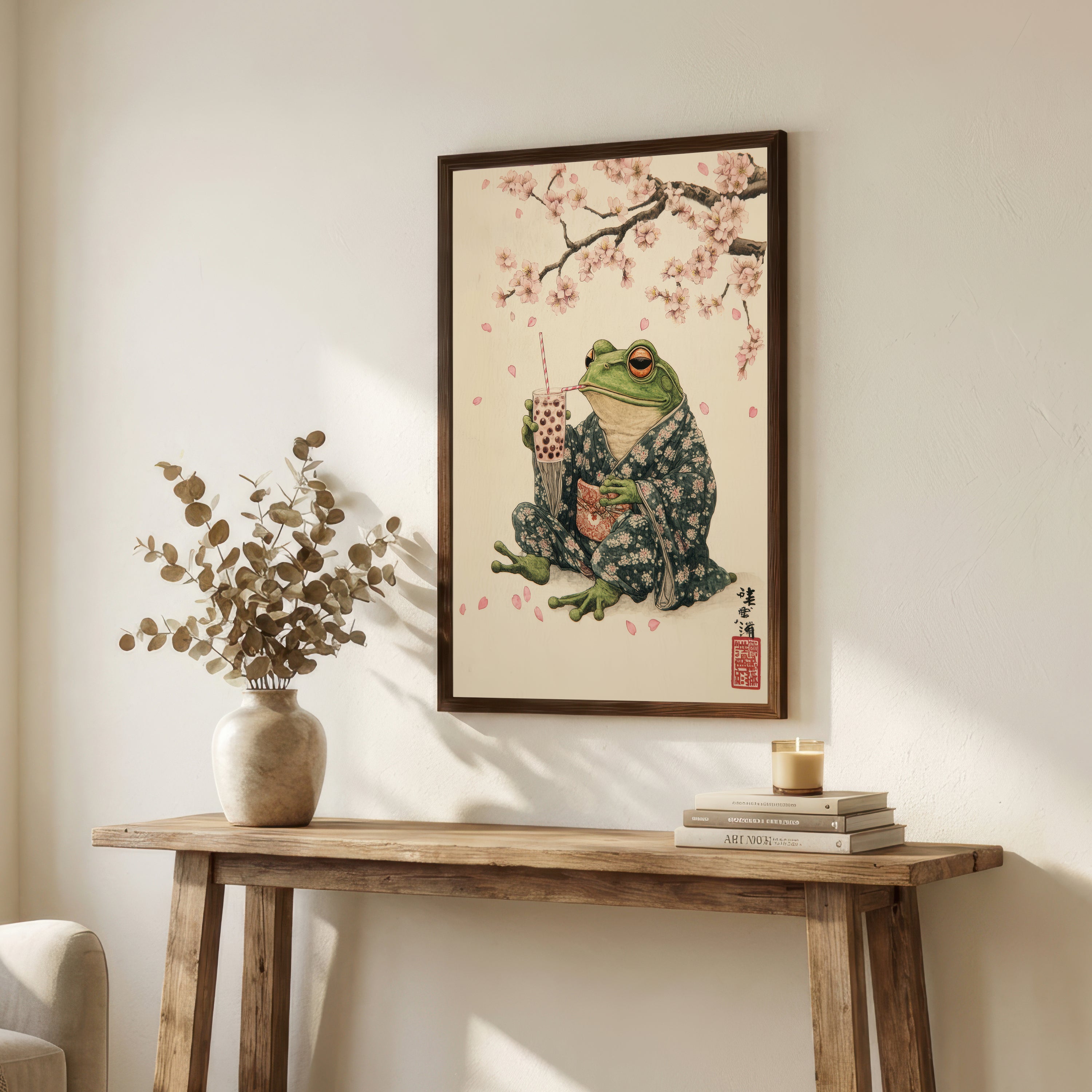 Japanese Frog Bubble Tea Art Print
