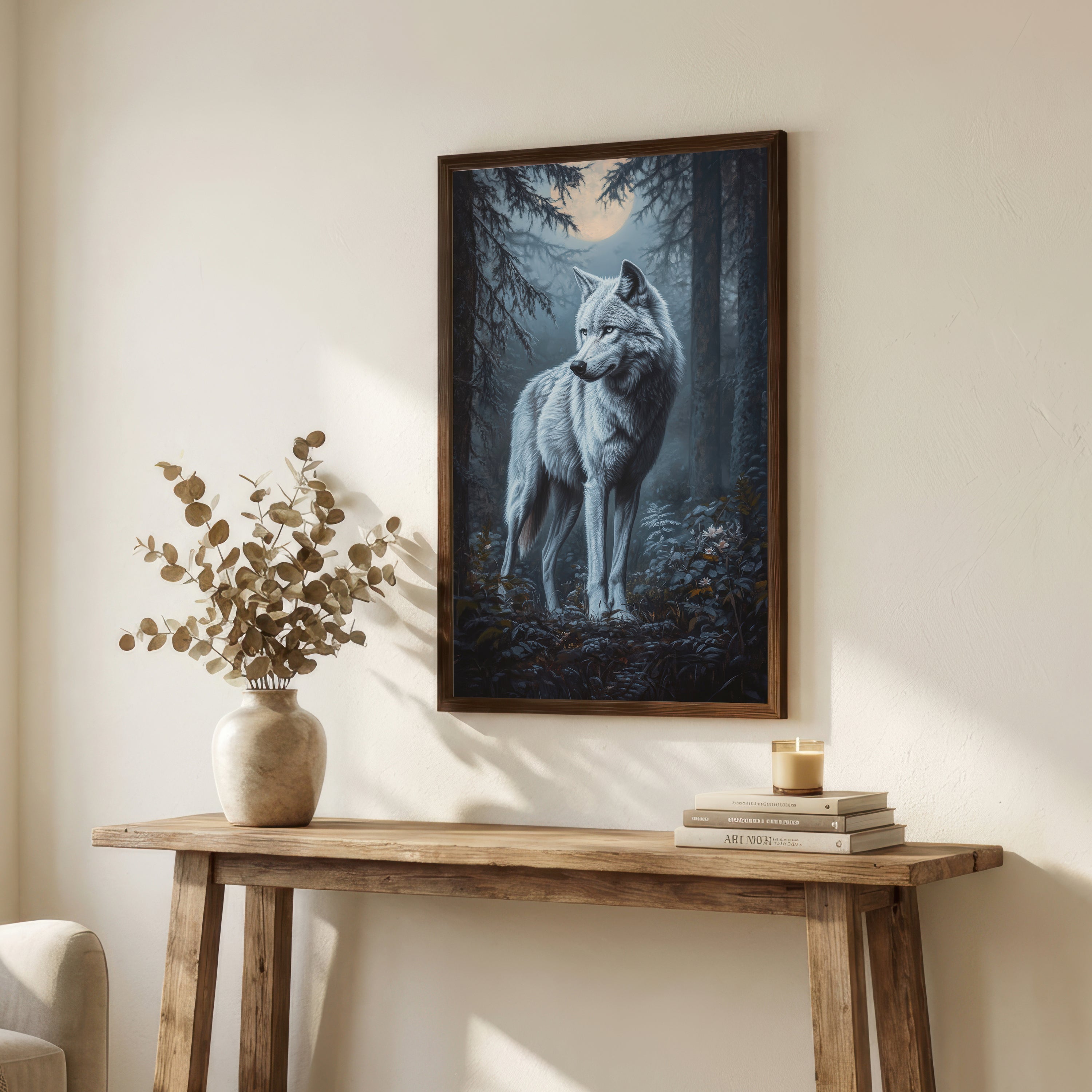 Moonlit Wolf Forest Art Print