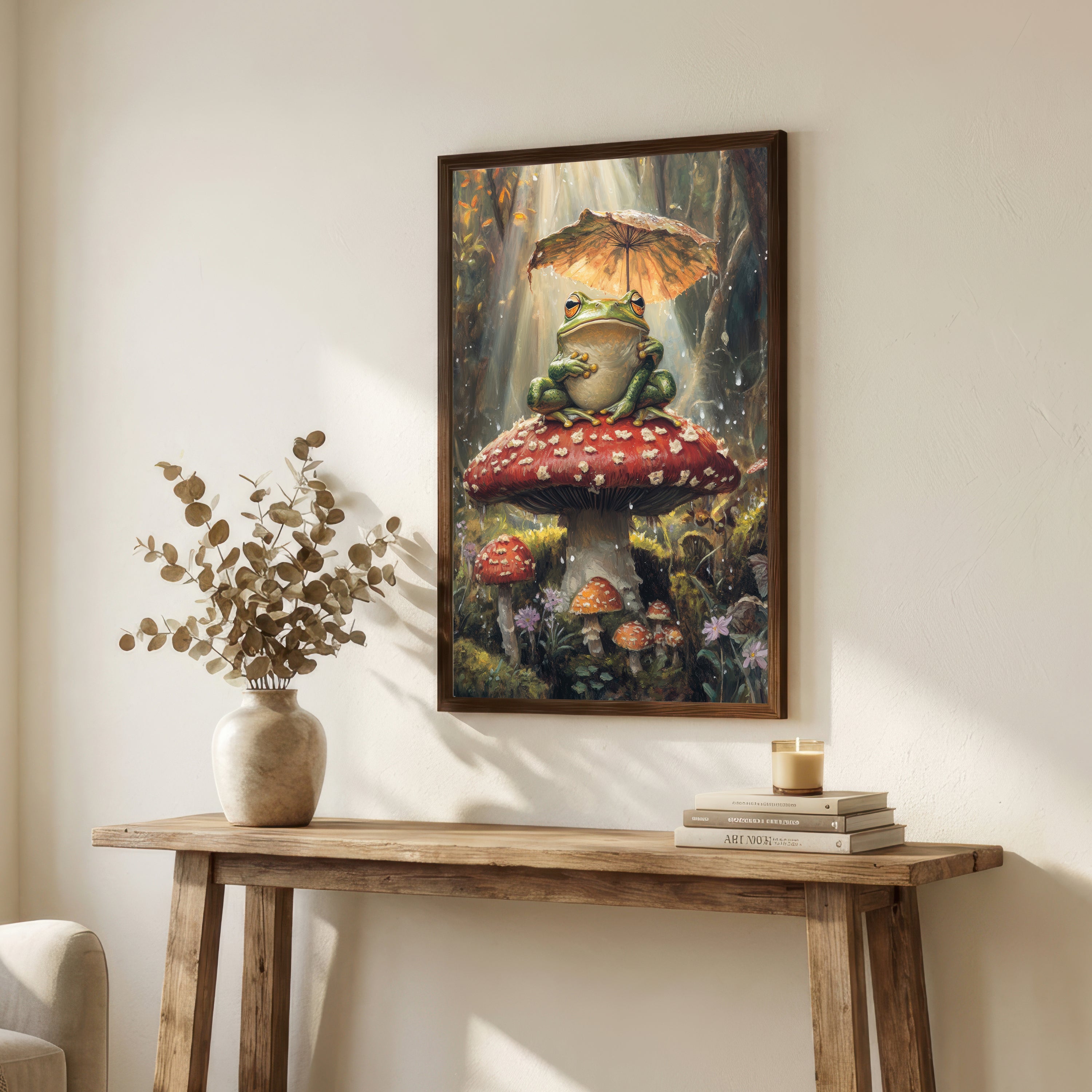 Frog on Mushroom Whimsical Art Print