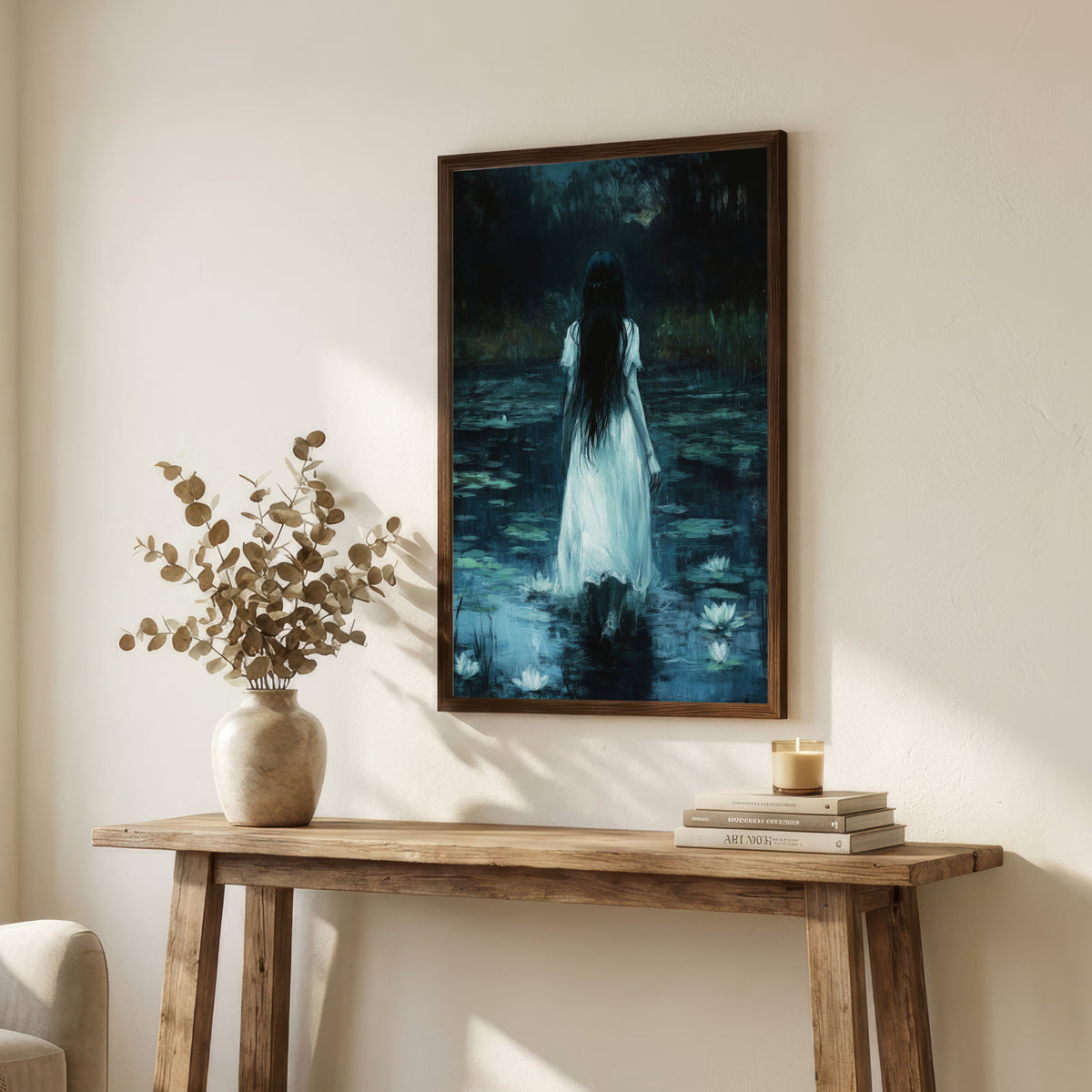 Gothic Girl Lily Pond Art Print