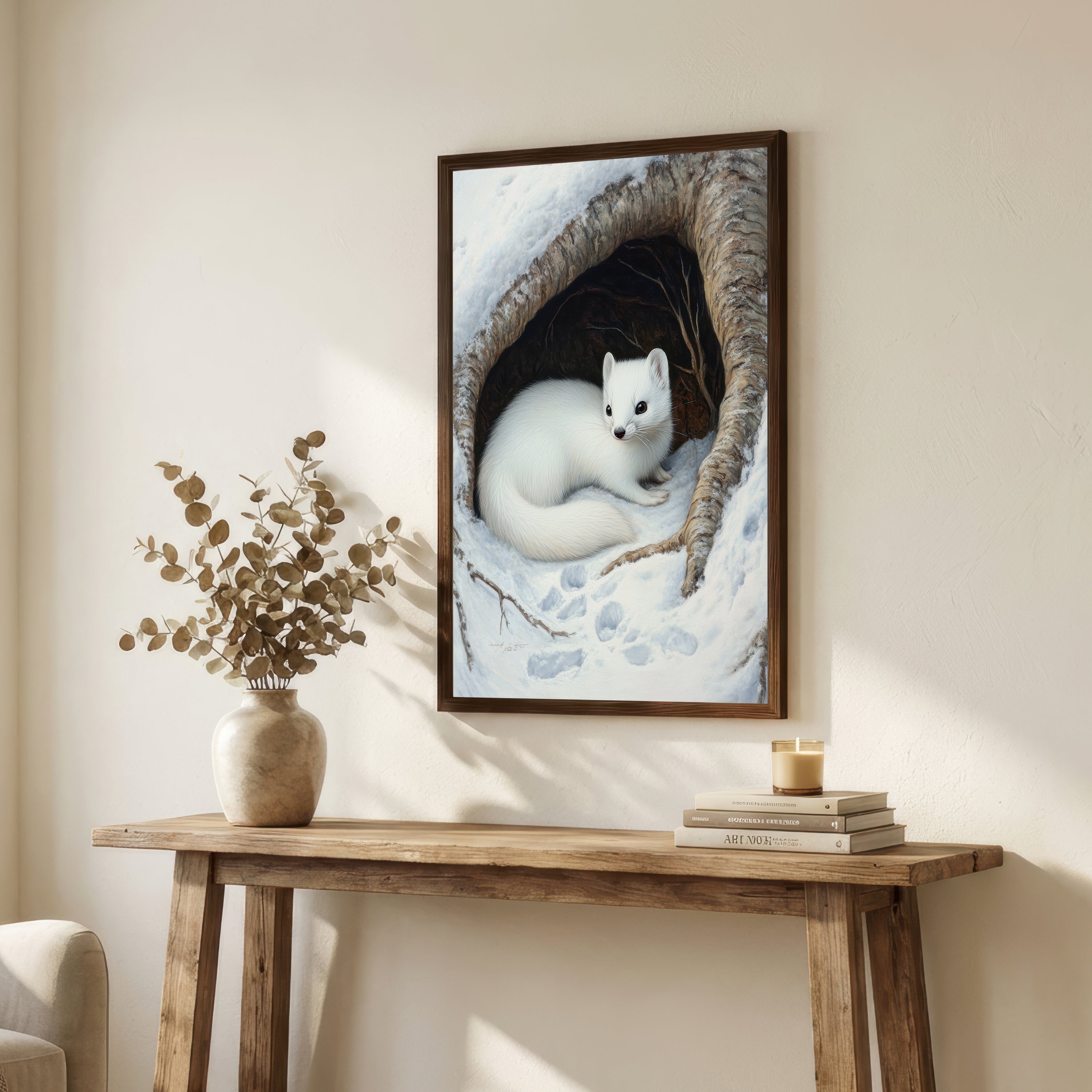 Winter Stoat Wildlife Art Print