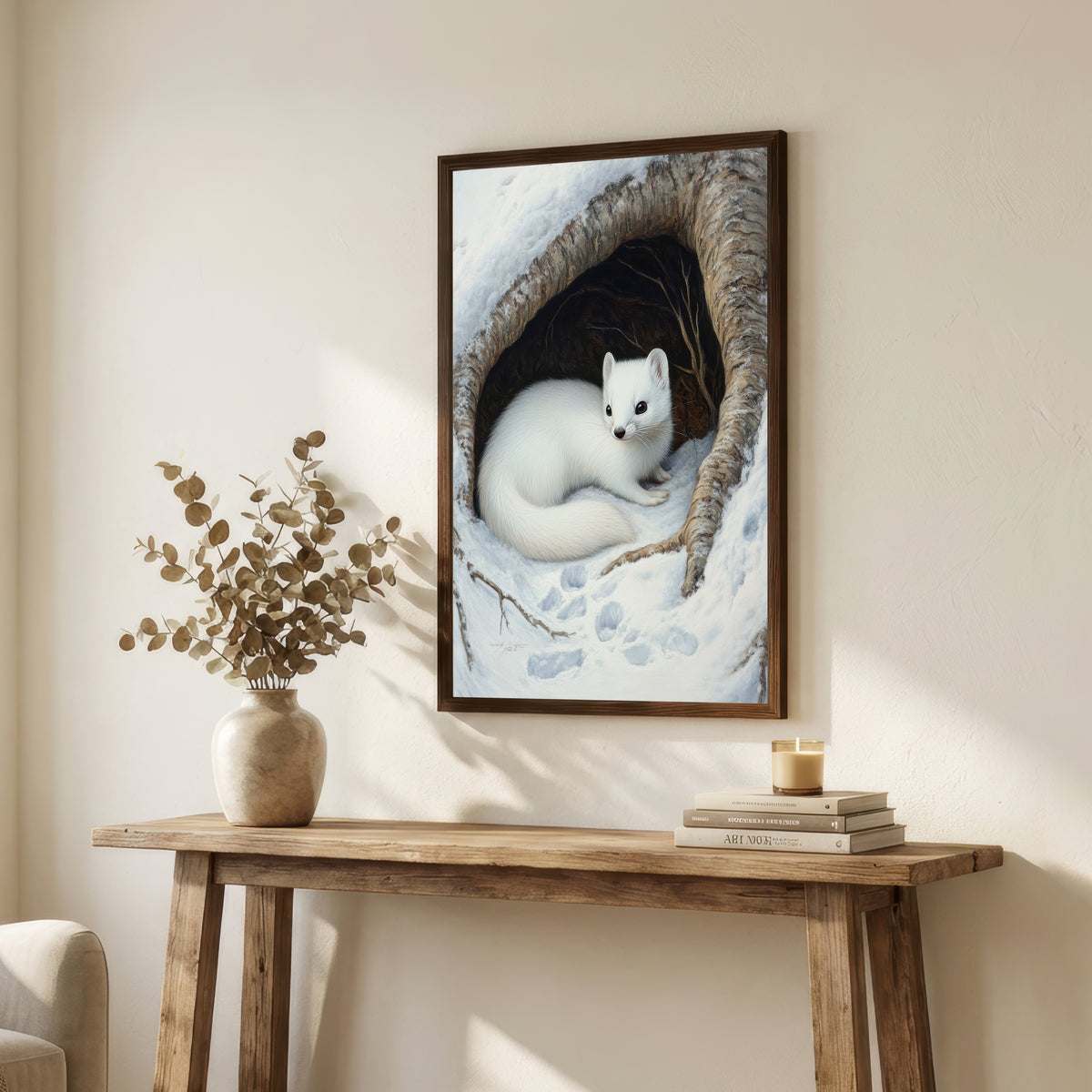 Winter Stoat Wildlife Art Print