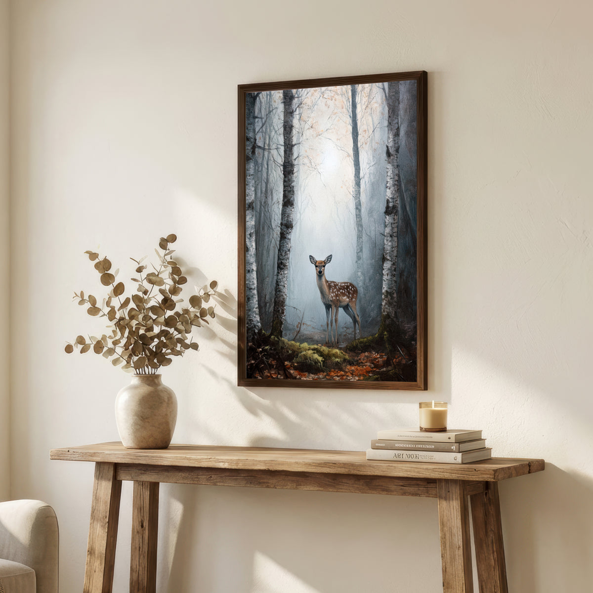 Fawn in Birch Forest Art Print