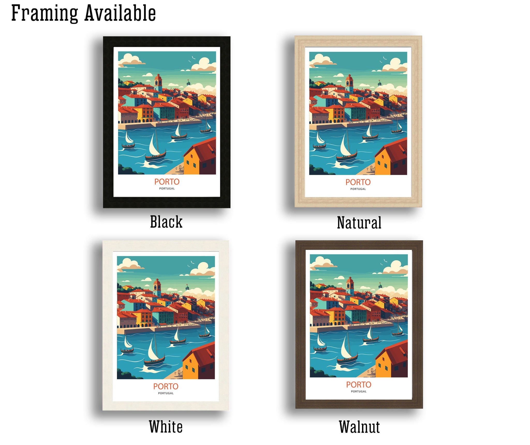 Porto Portugal Art Print, Cityscape Travel Poster