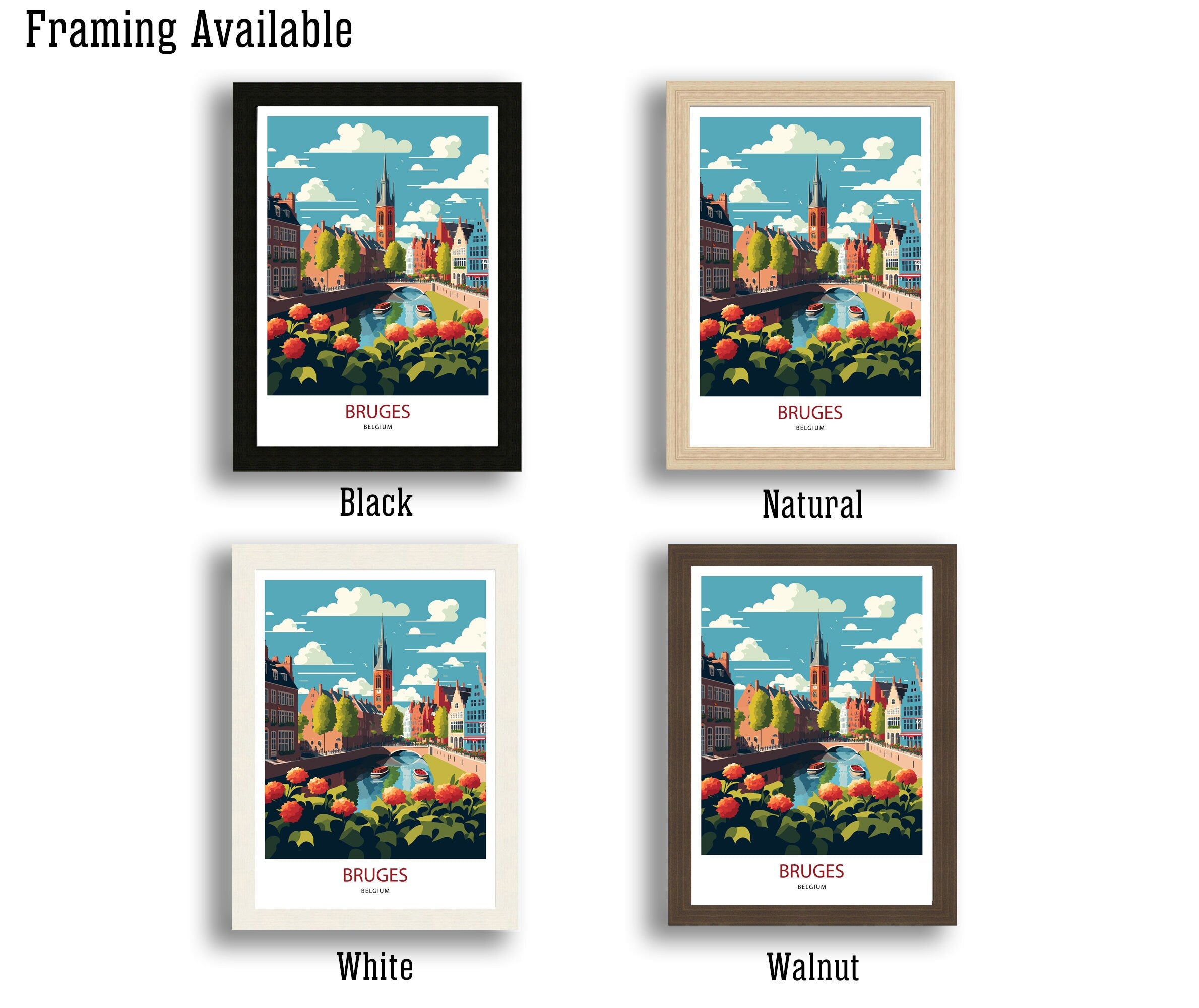 Bruges Belgium Travel Poster, European City Art Print