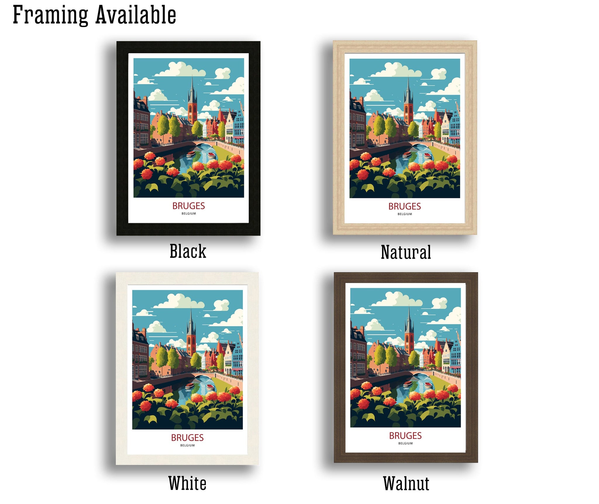 Bruges Belgium Travel Poster, European City Art Print