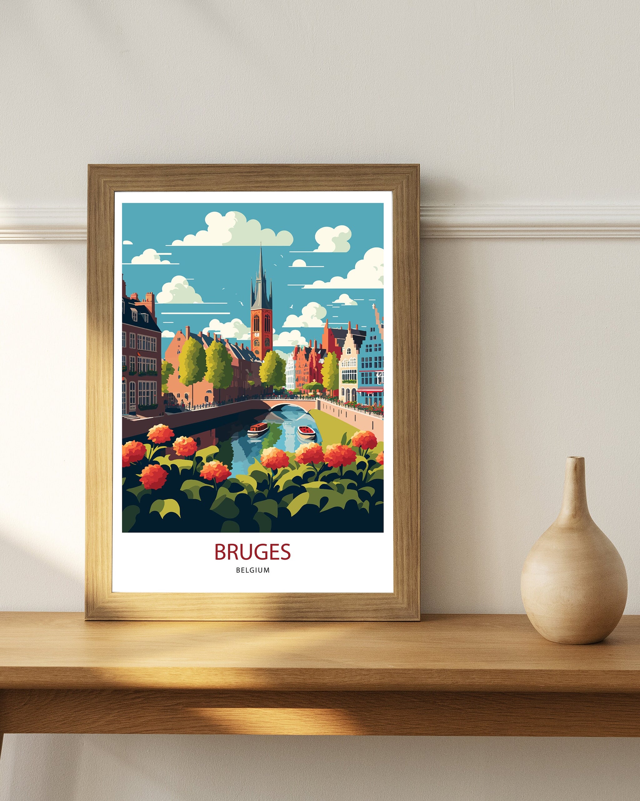 Bruges Belgium Travel Poster, European City Art Print