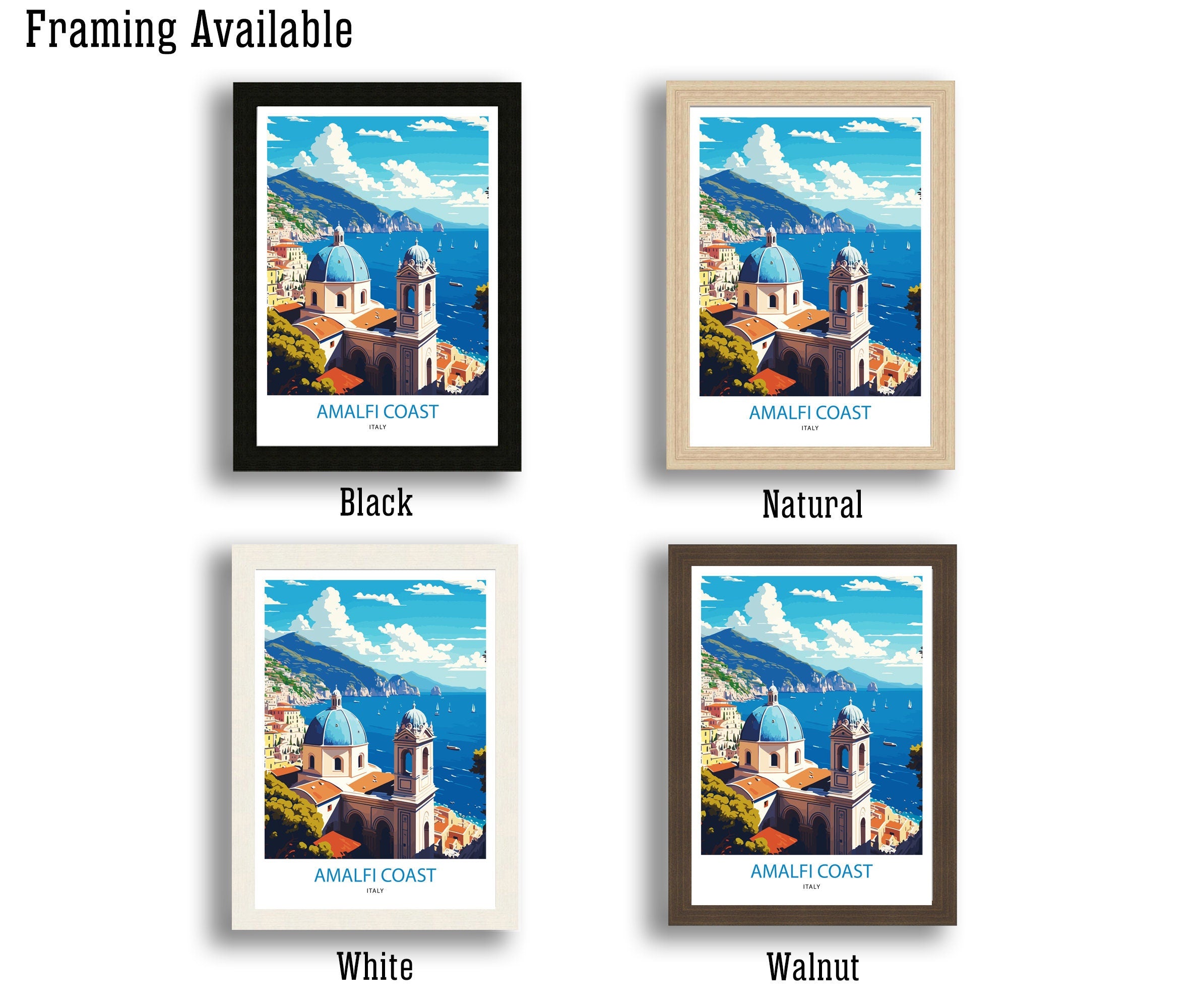 Amalfi Coast Italy Travel Poster Print, Coastal Wall Art