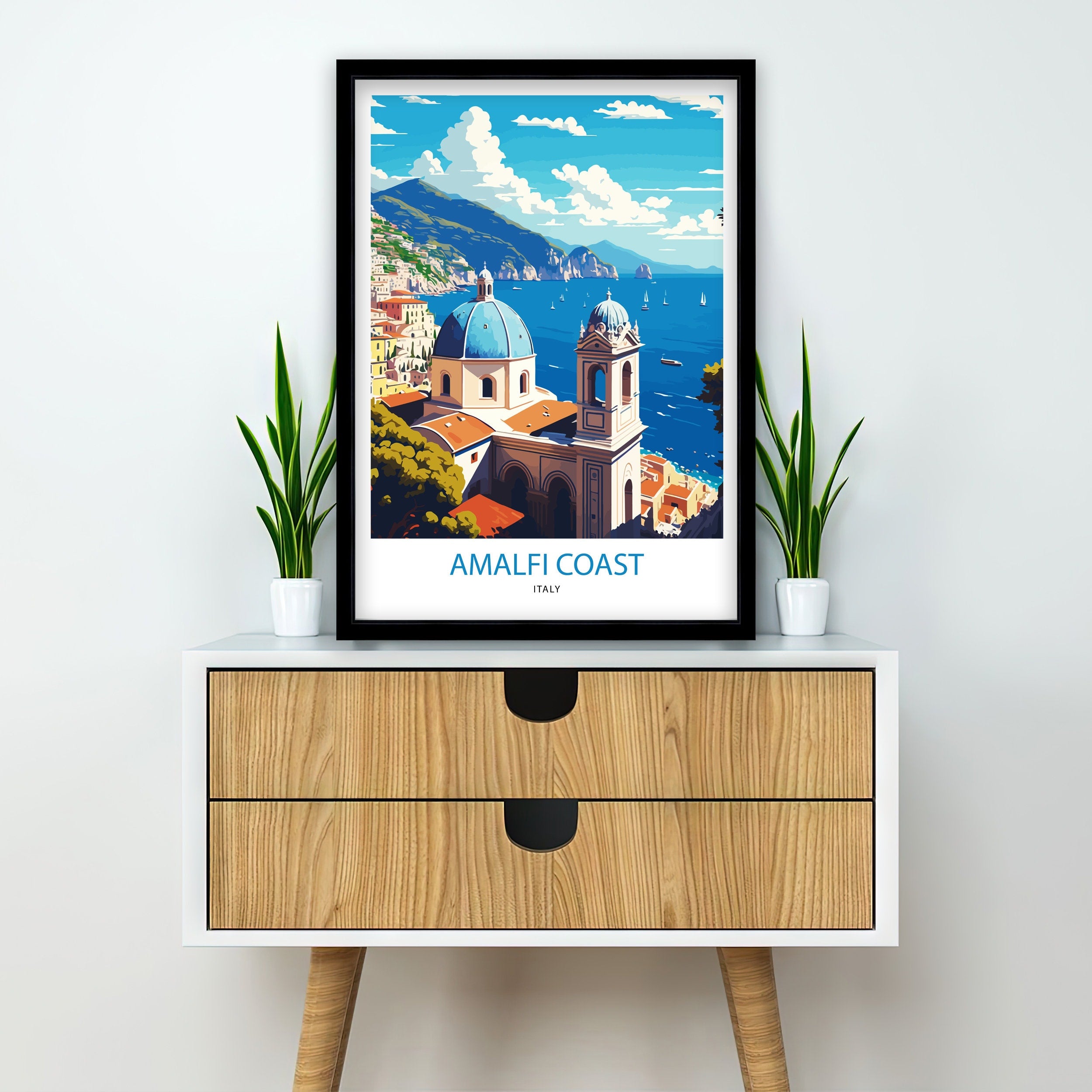 Amalfi Coast Italy Travel Poster Print, Coastal Wall Art