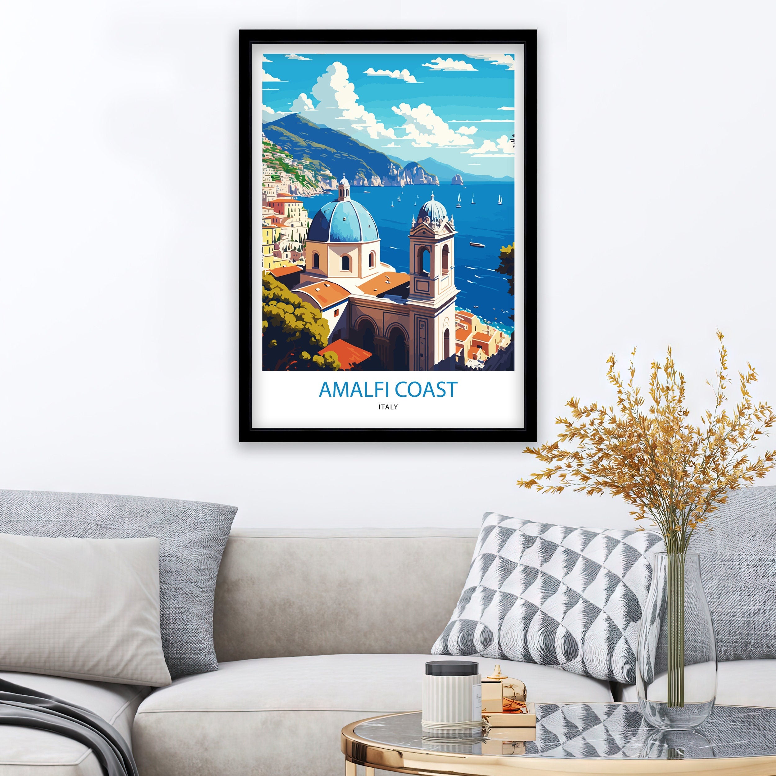 Amalfi Coast Italy Travel Poster Print, Coastal Wall Art