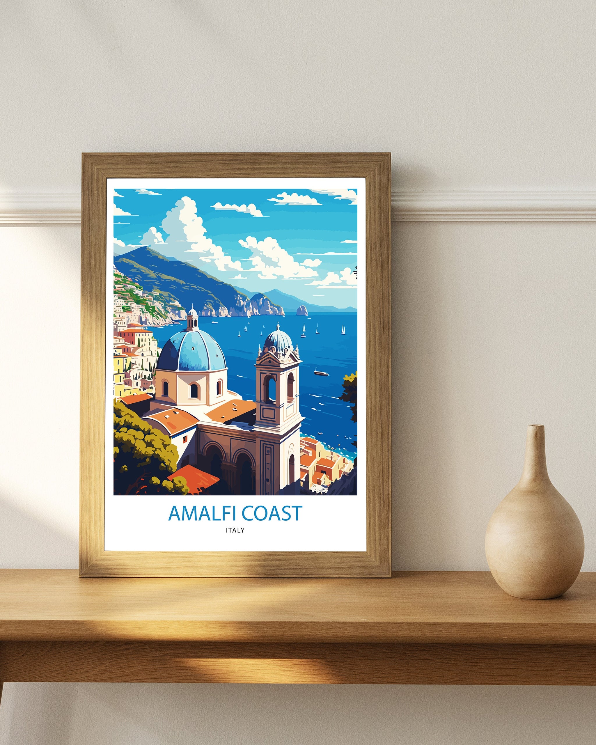 Amalfi Coast Italy Travel Poster Print, Coastal Wall Art