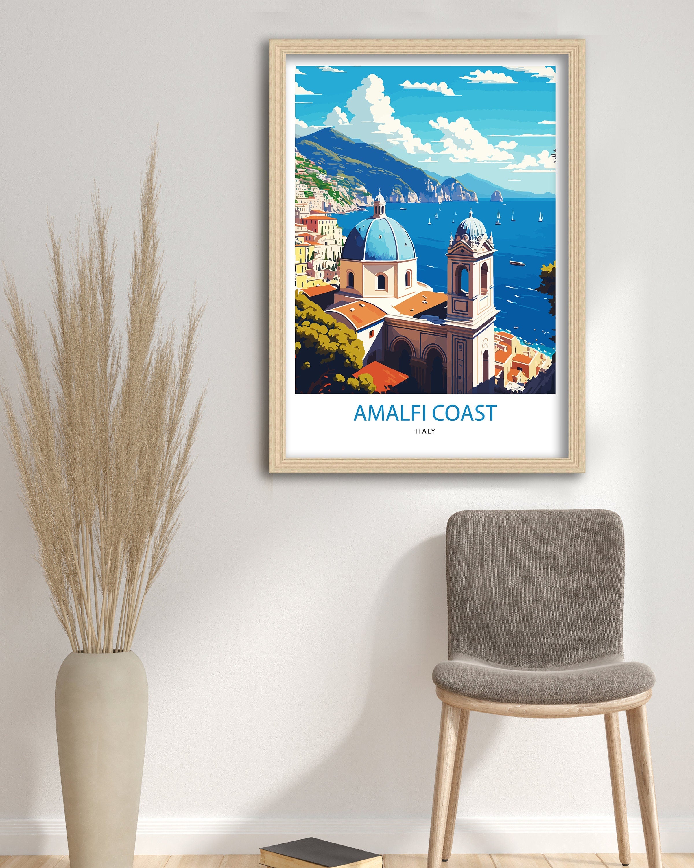 Amalfi Coast Italy Travel Poster Print, Coastal Wall Art
