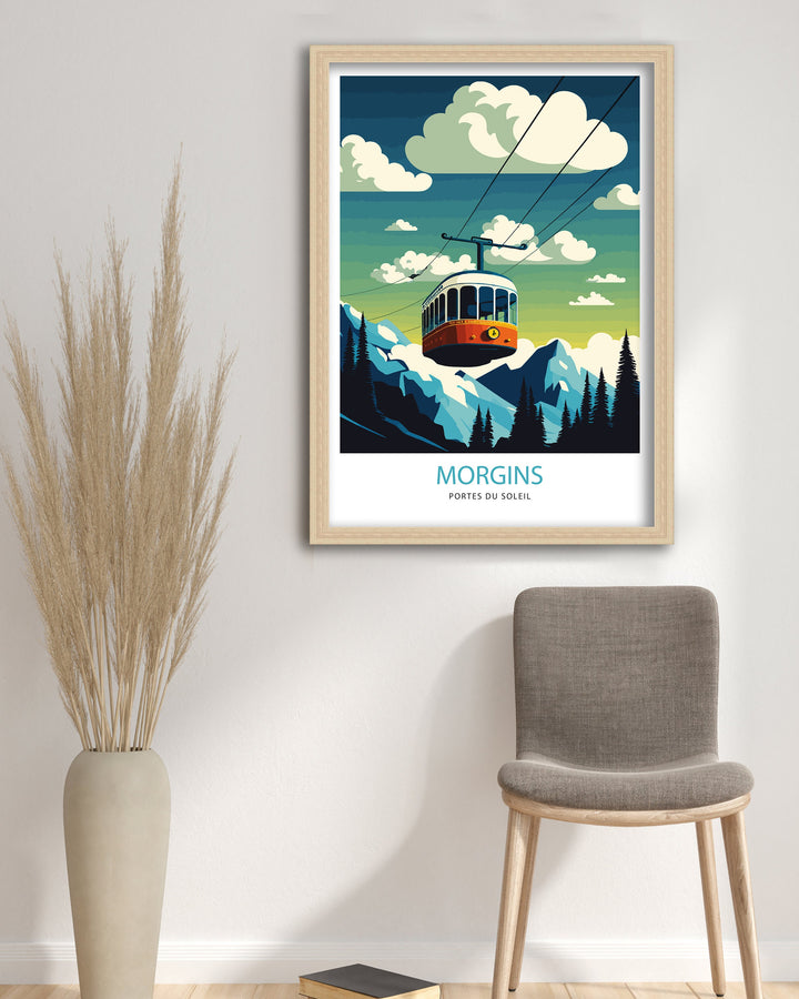 Morgans Ski Resort, Switzerland, Travel Poster, Ski poster, Ski Resort poster, Portes du Soleil, Skiing Poster, Vintage Ski Poster