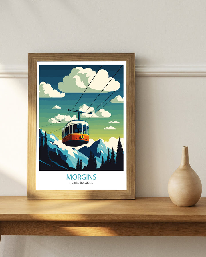 Morgans Ski Resort, Switzerland, Travel Poster, Ski poster, Ski Resort poster, Portes du Soleil, Skiing Poster, Vintage Ski Poster