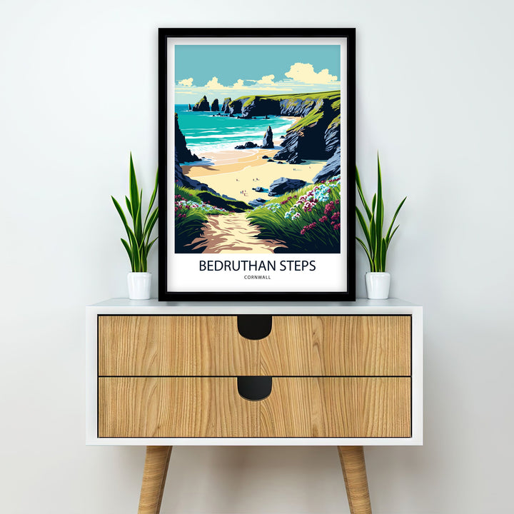 Bedruthan Steps, Cornwall Travel Poster, Art Poster , Wall Art, Art Poster