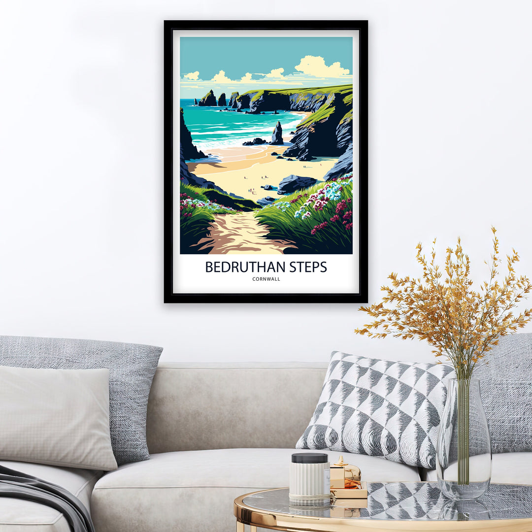 Bedruthan Steps, Cornwall Travel Poster, Art Poster , Wall Art, Art Poster