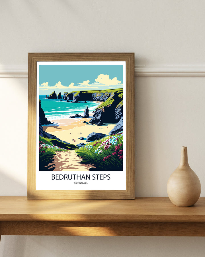 Bedruthan Steps, Cornwall Travel Poster, Art Poster , Wall Art, Art Poster