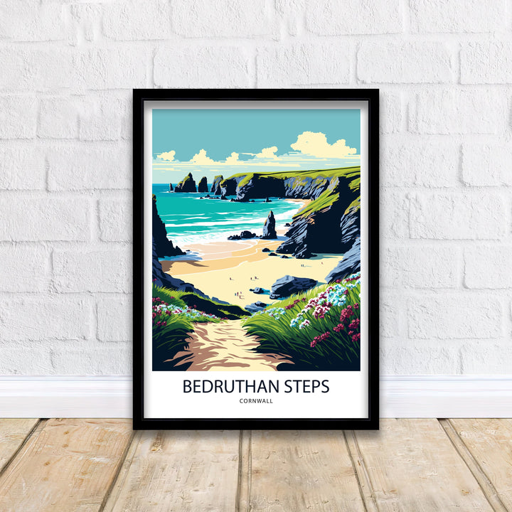 Bedruthan Steps, Cornwall Travel Poster, Art Poster , Wall Art, Art Poster