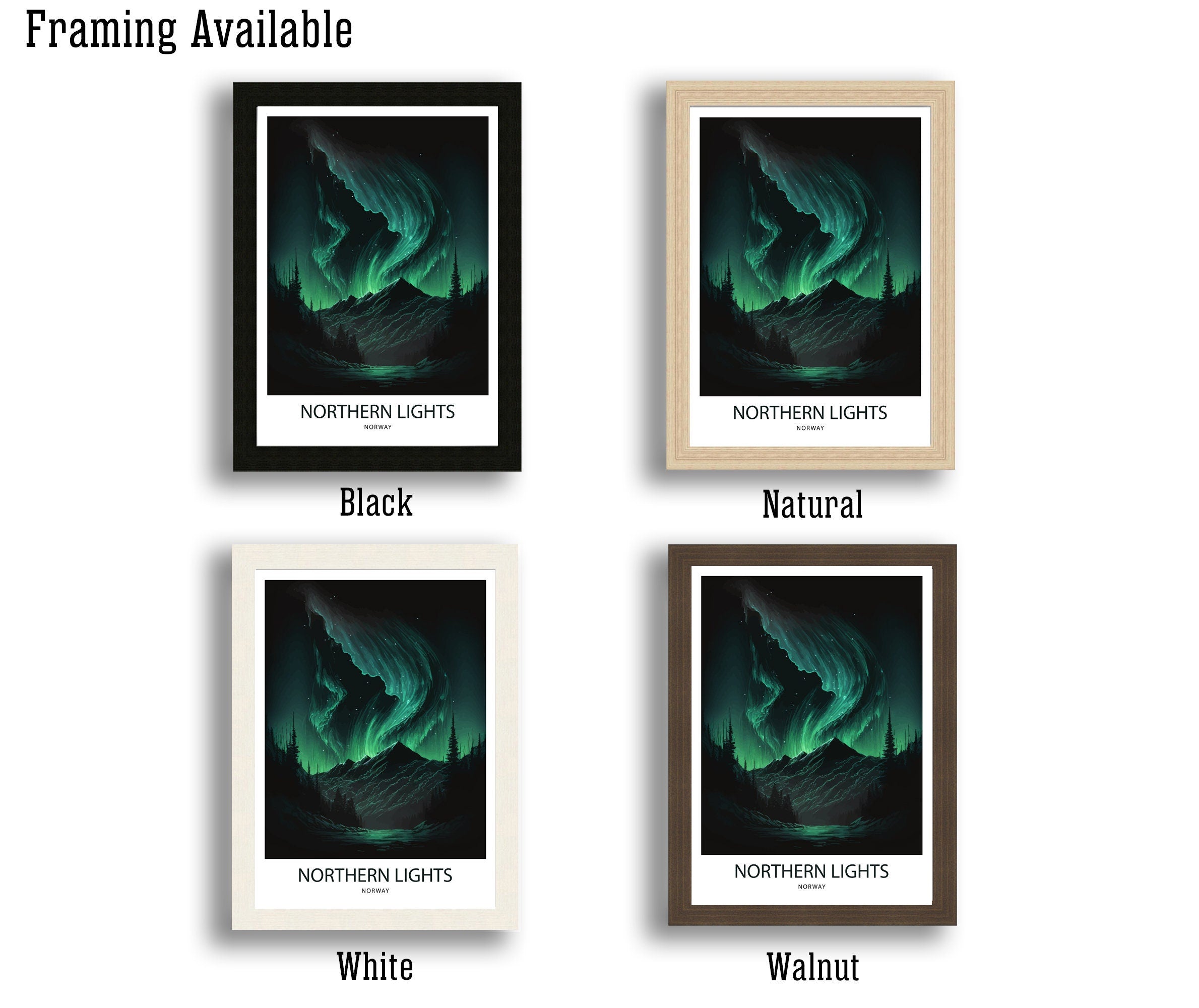 Northern Lights Art Print | Aurora Borealis Travel Poster