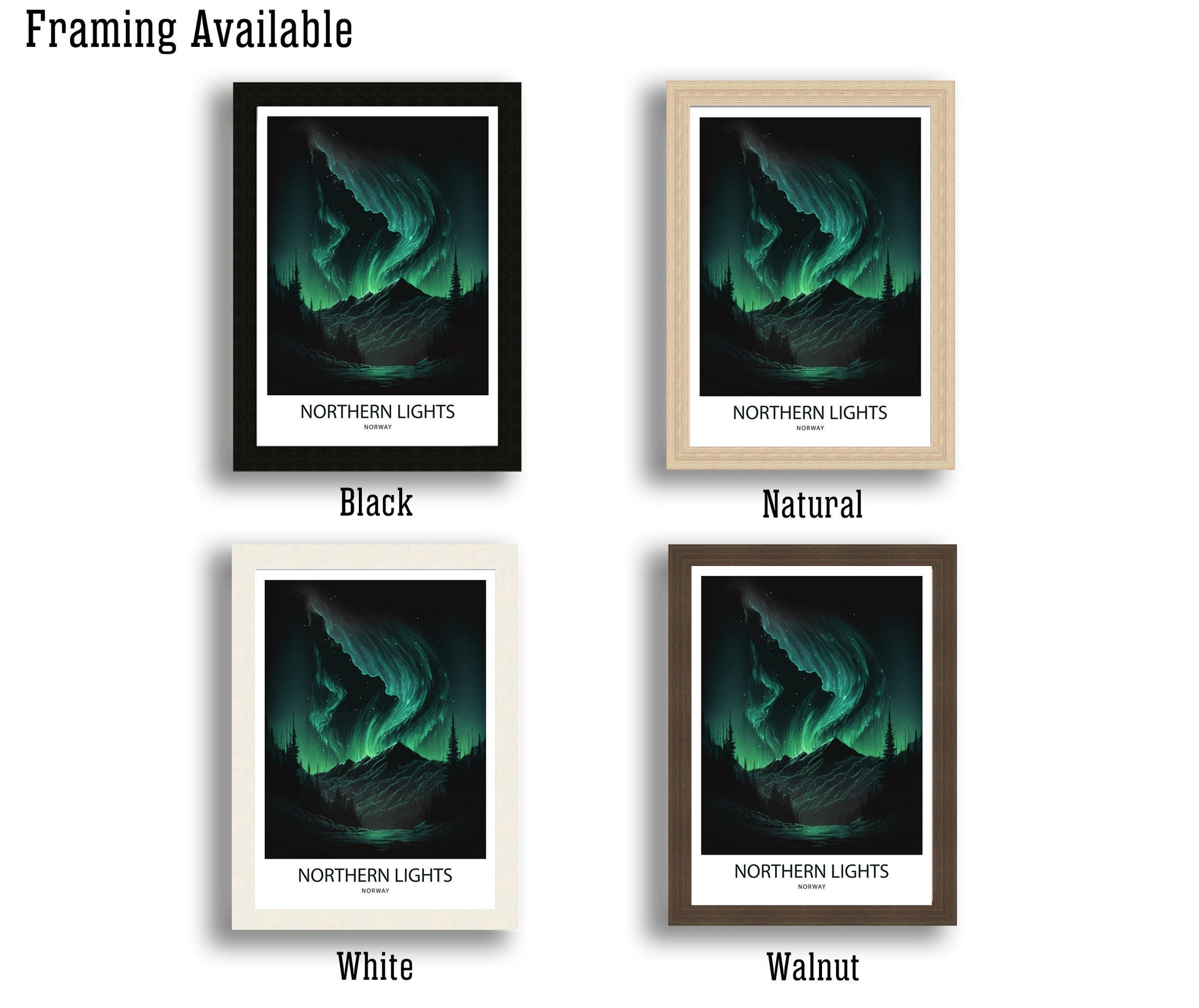 Northern Lights Art Print | Aurora Borealis Travel Poster