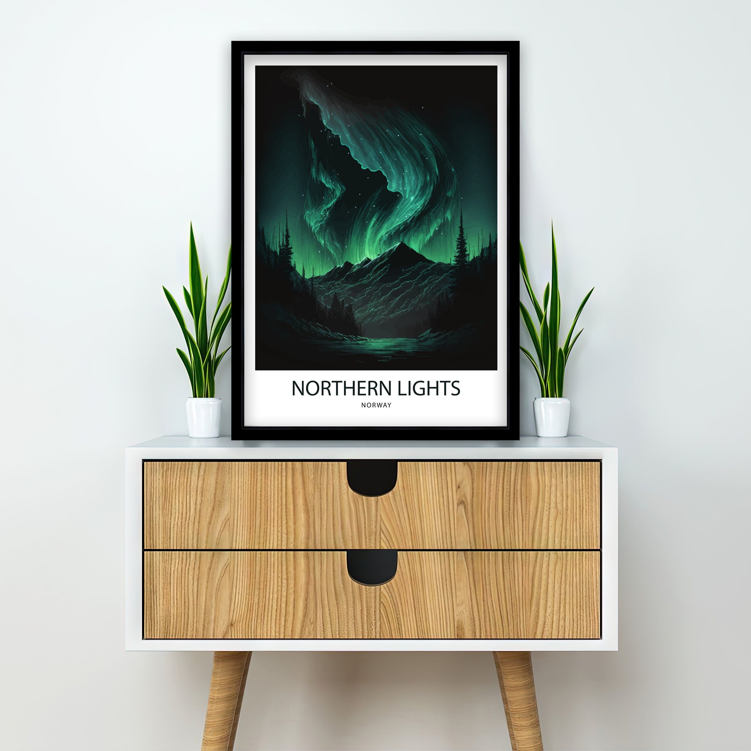 Northern Lights Art Print | Aurora Borealis Travel Poster