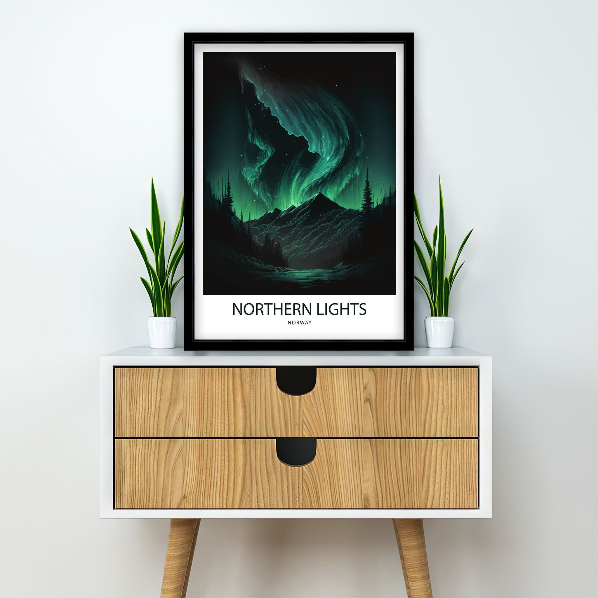 Northern Lights Art Print | Aurora Borealis Travel Poster
