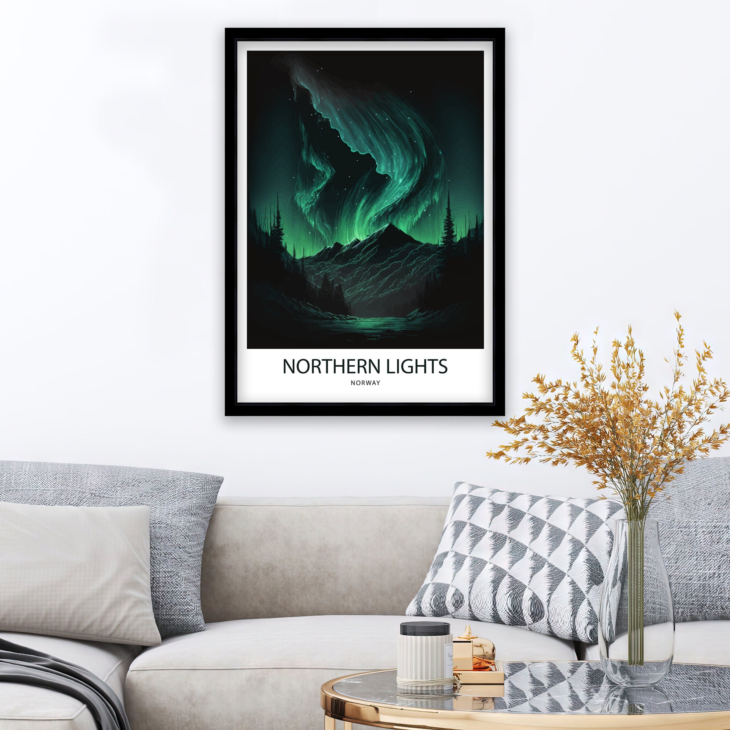 Northern Lights Art Print | Aurora Borealis Travel Poster