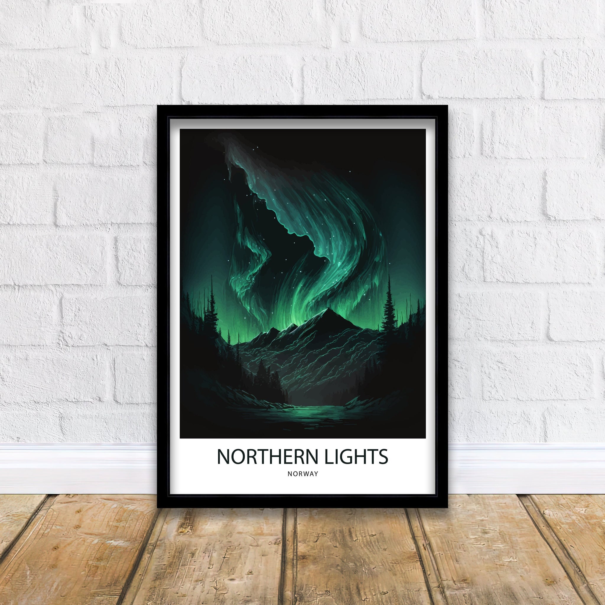 Northern Lights Art Print | Aurora Borealis Travel Poster