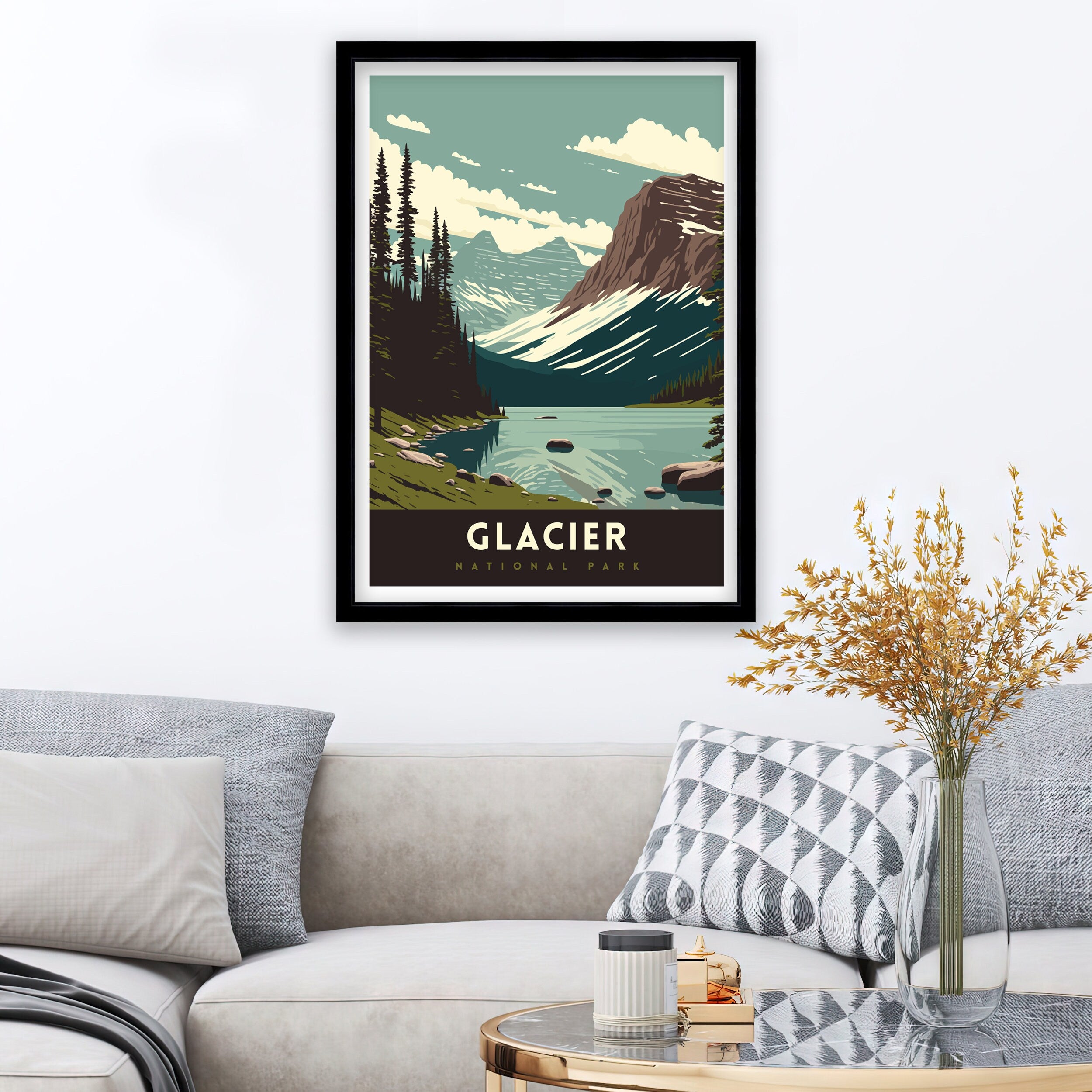 Glacier National Park Travel Poster | Vintage Landscape Art Print