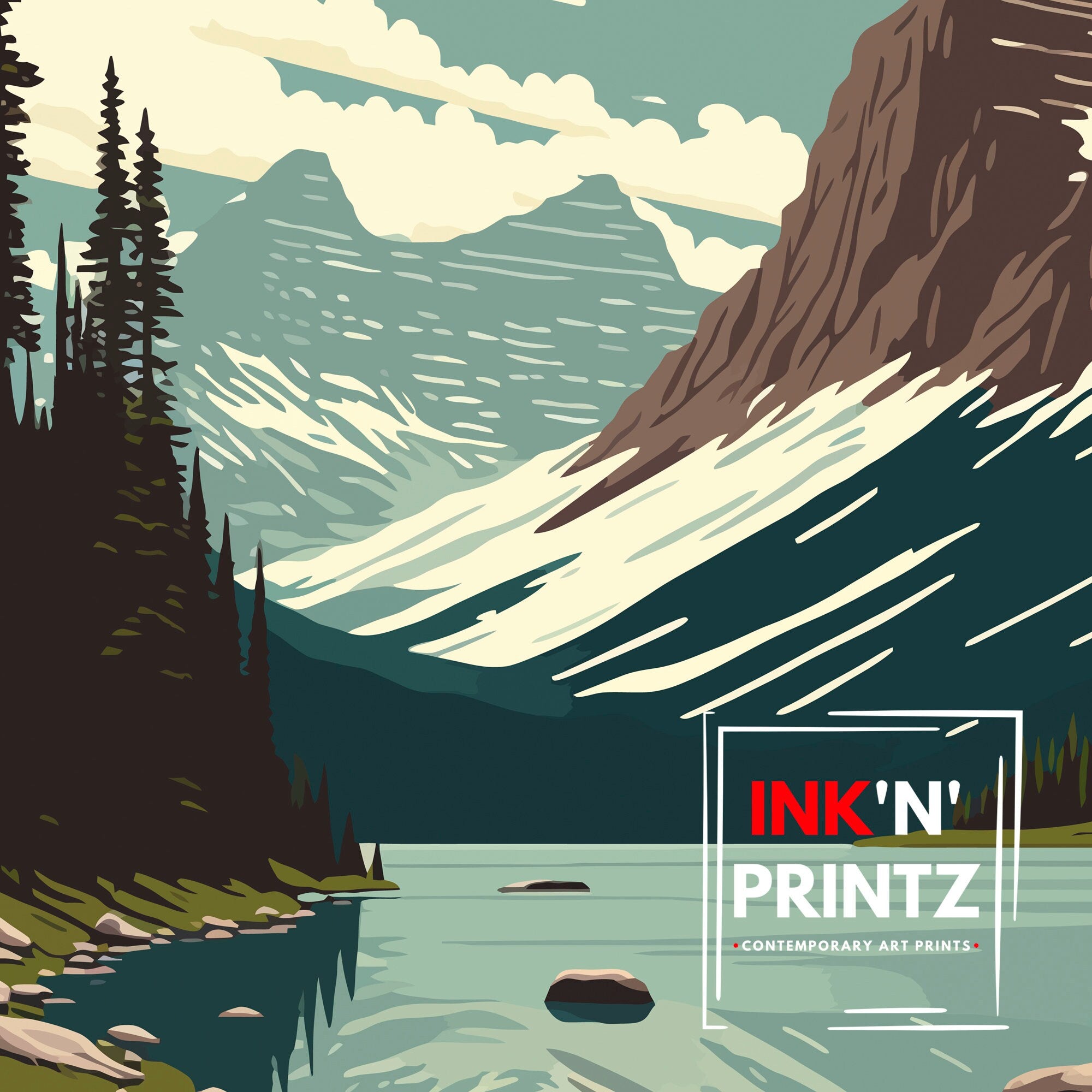 Glacier National Park Travel Poster | Vintage Landscape Art Print