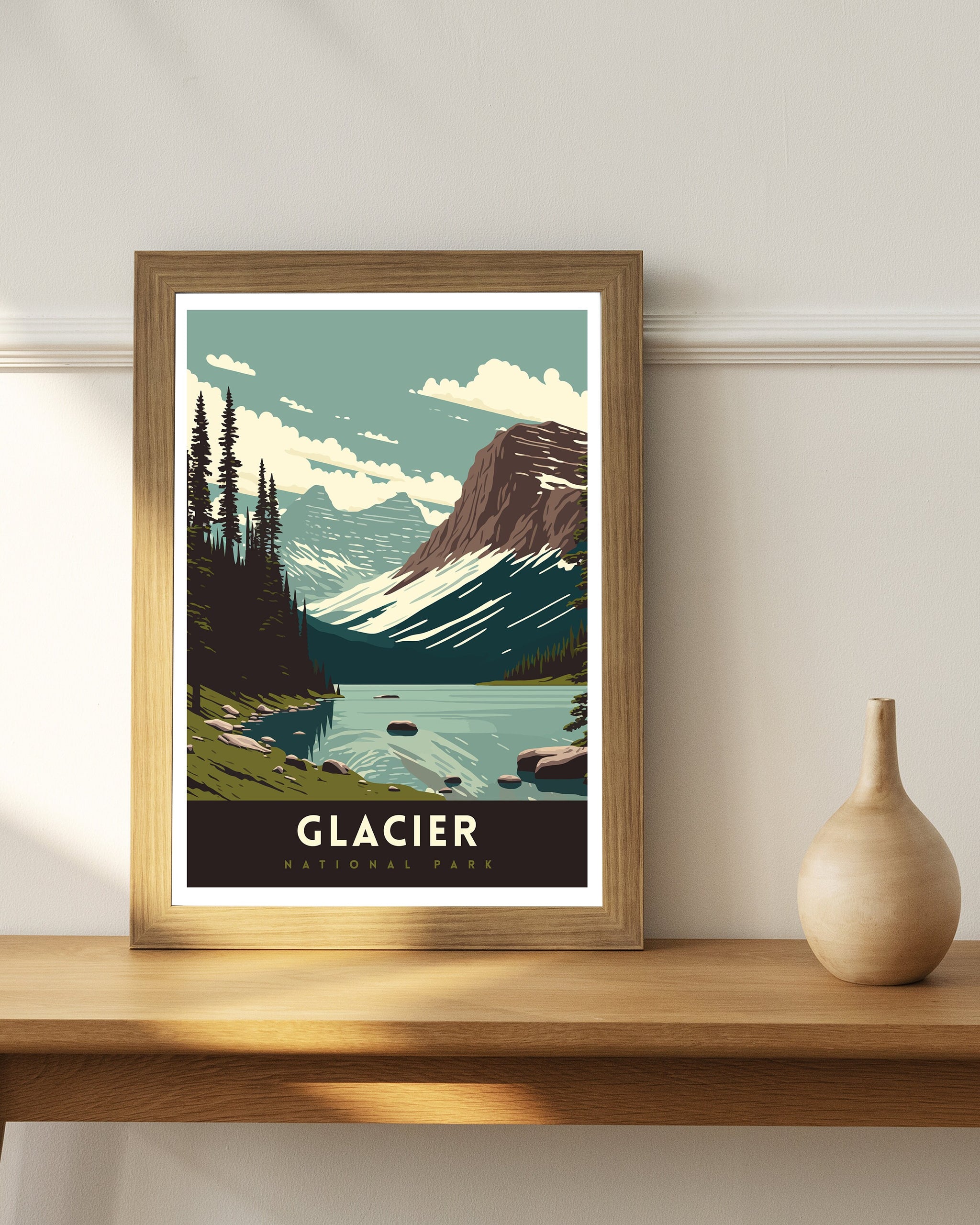 Glacier National Park Travel Poster | Vintage Landscape Art Print