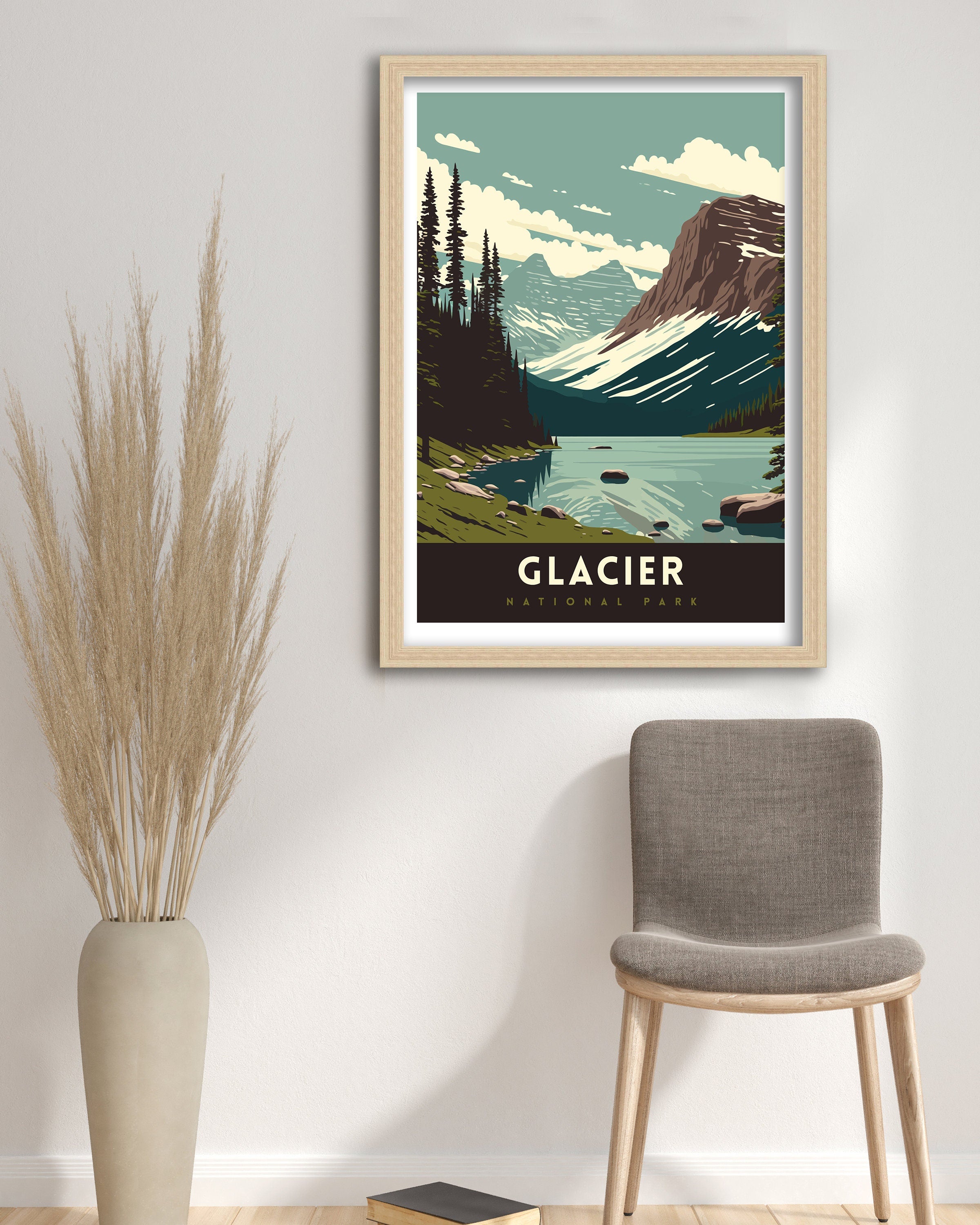 Glacier National Park Travel Poster | Vintage Landscape Art Print