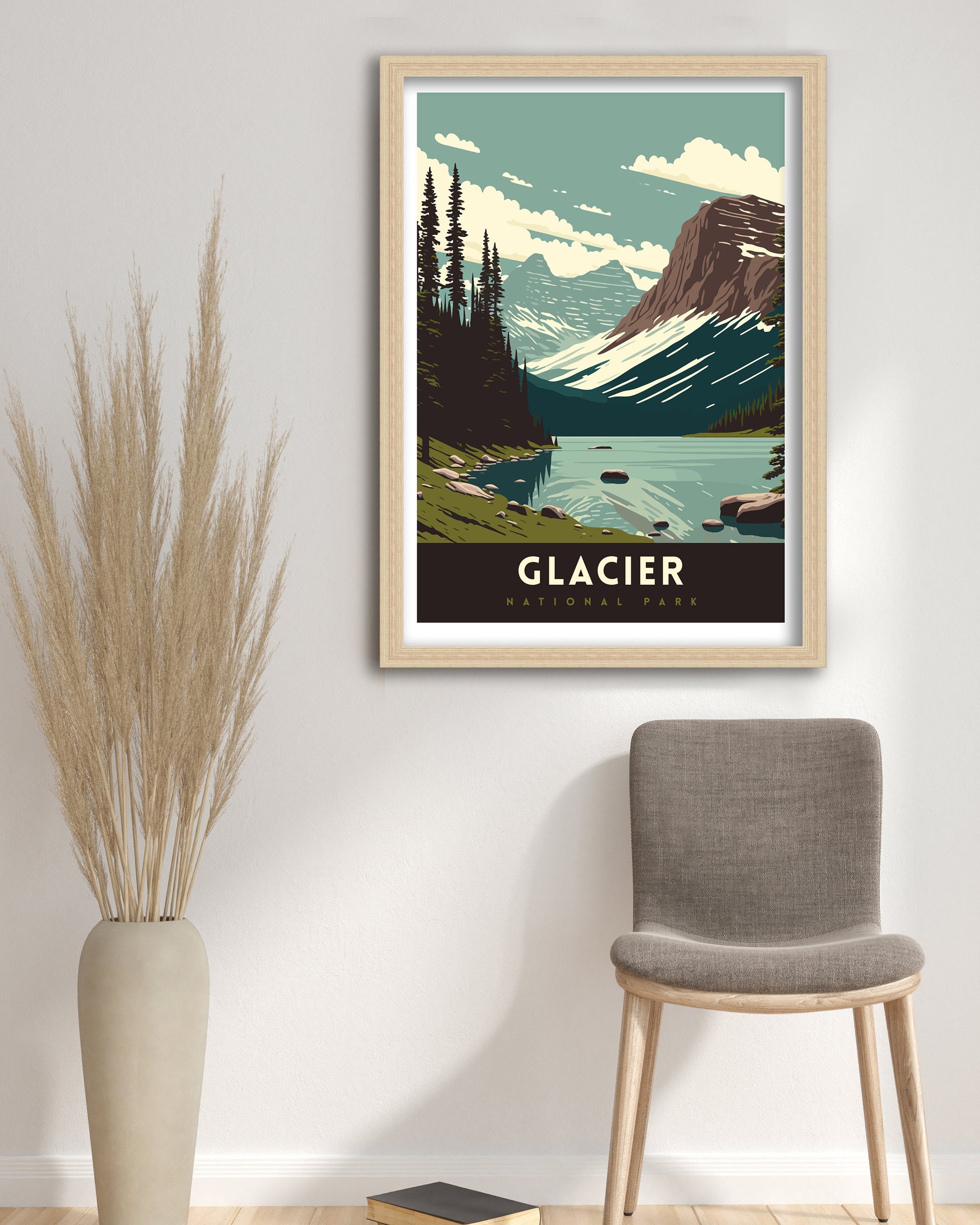 Glacier National Park Travel Poster | Vintage Landscape Art Print