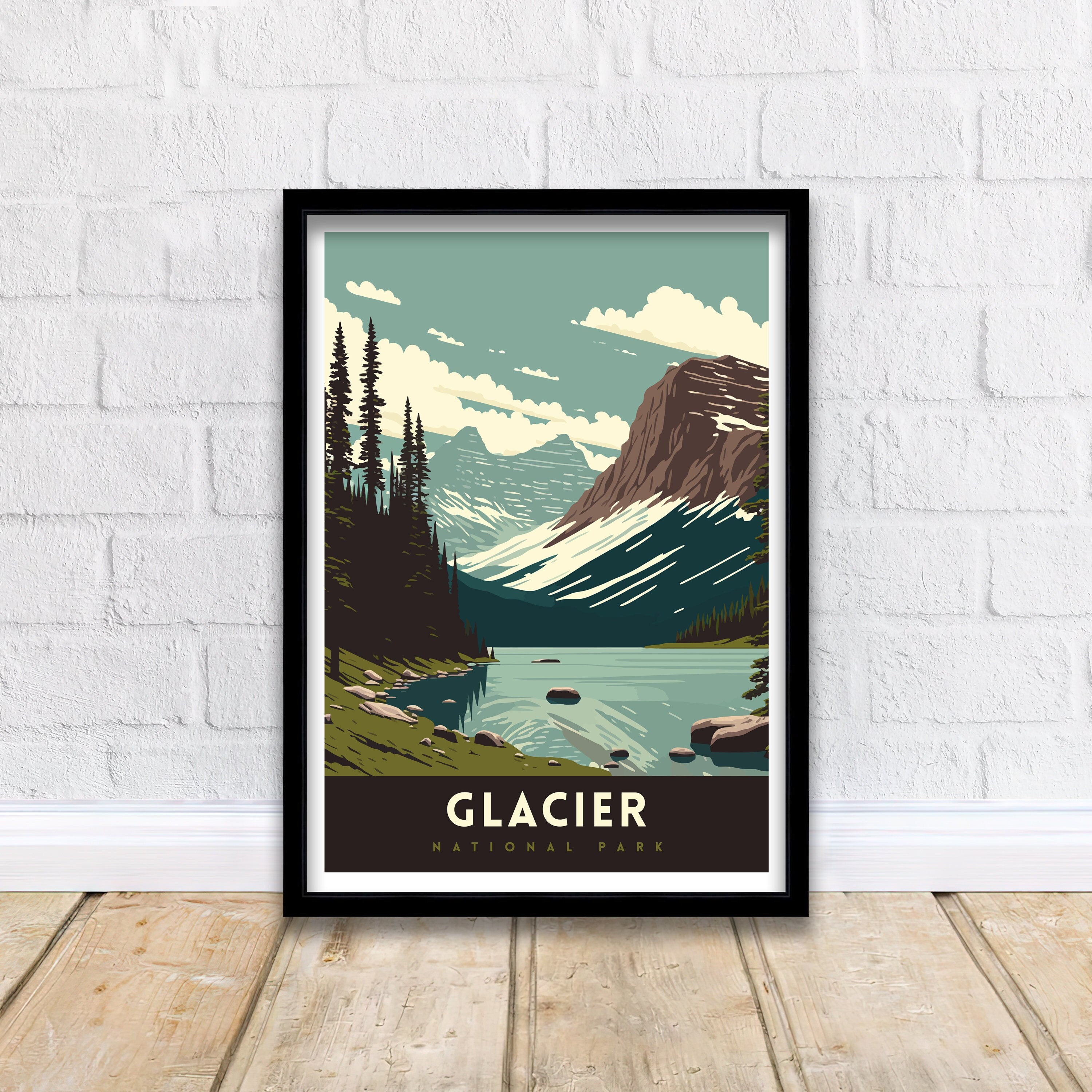Glacier National Park Travel Poster | Vintage Landscape Art Print