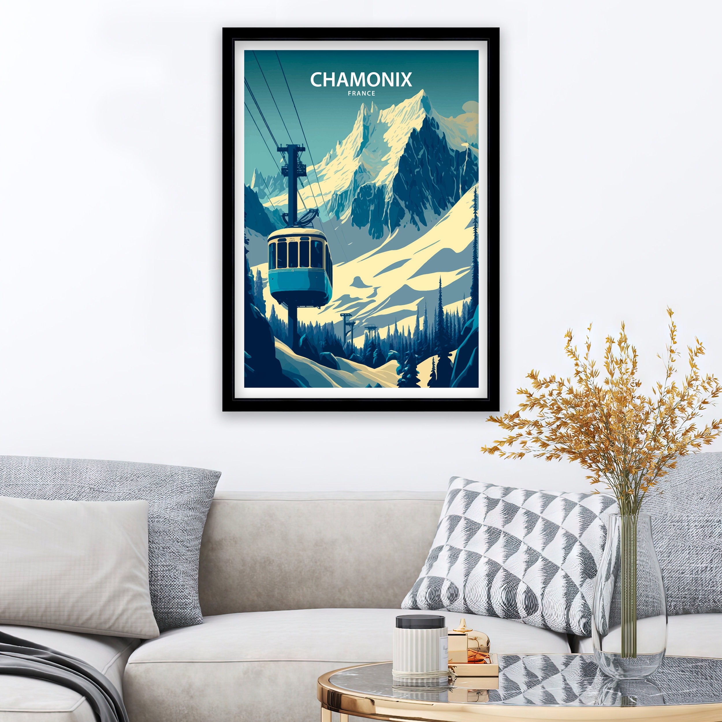 Chamonix Ski Poster | French Alps Travel Print