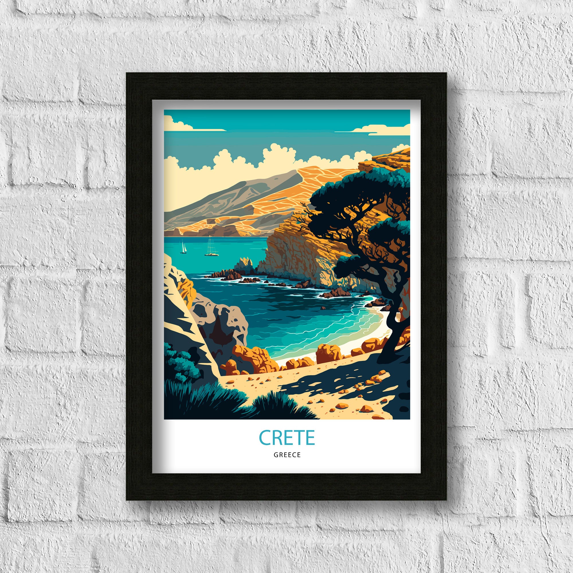 Crete Greece Travel Poster | Coastal Landscape Art Print