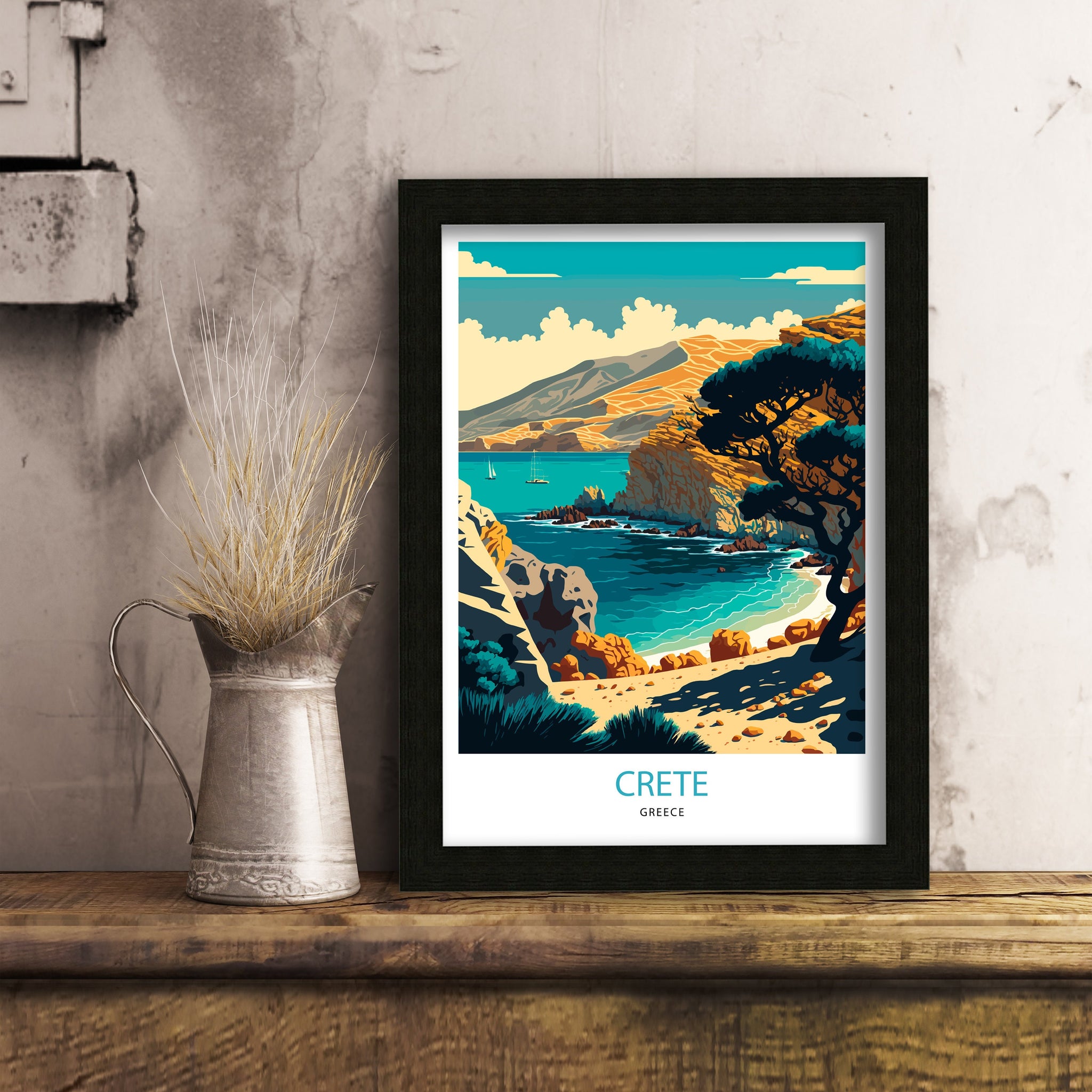 Crete Greece Travel Poster | Coastal Landscape Art Print