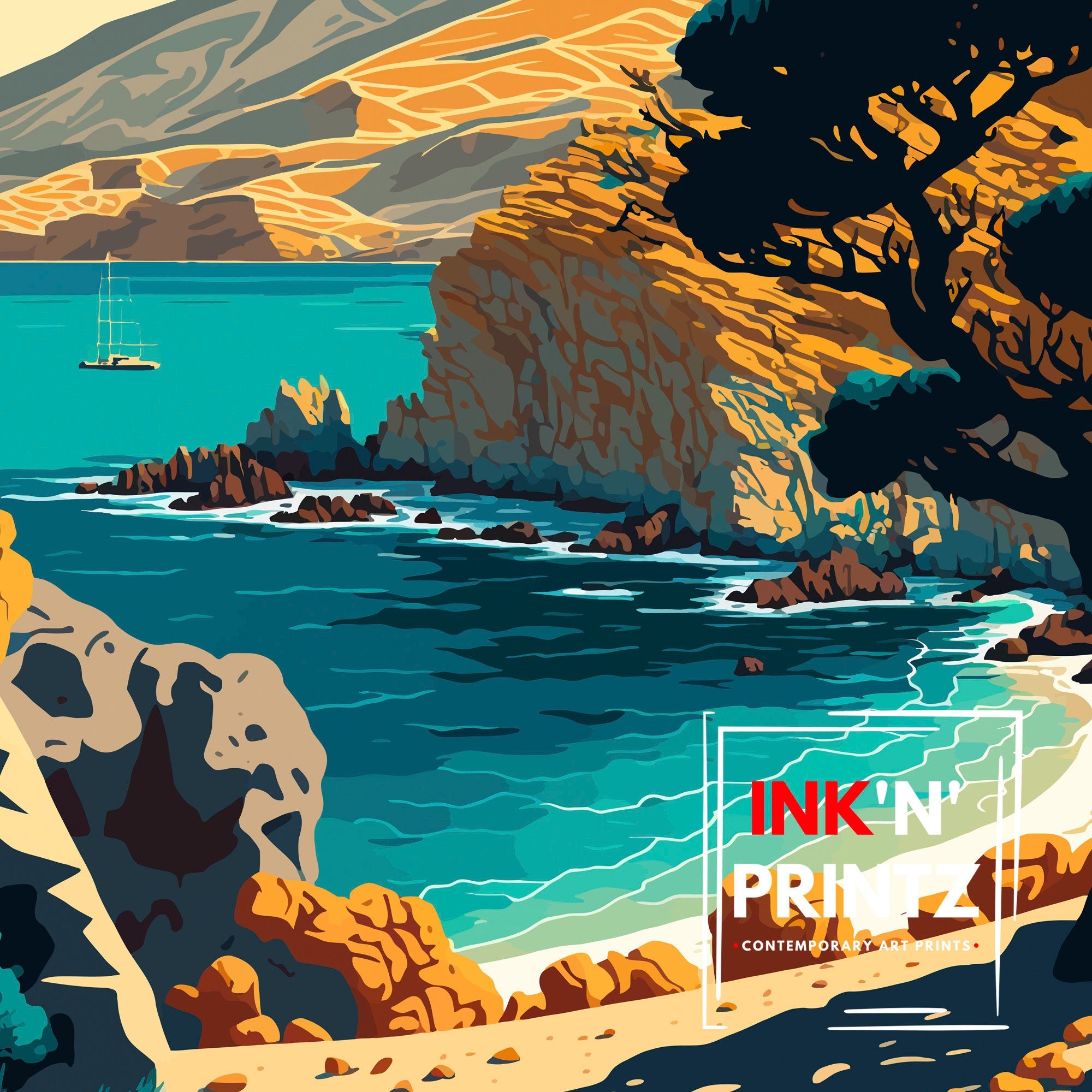Crete Greece Travel Poster | Coastal Landscape Art Print