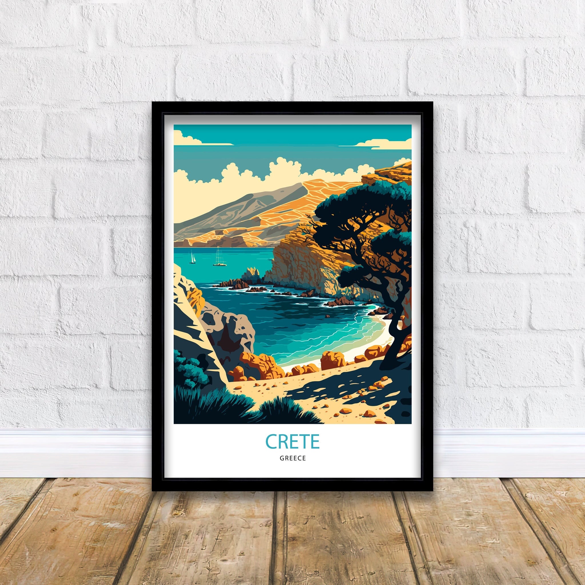 Crete Greece Travel Poster | Coastal Landscape Art Print